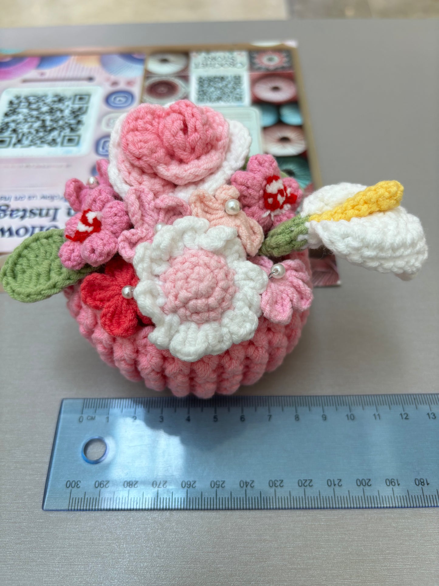 Handmade Crochet Flower Bouquets in Decorative Pots