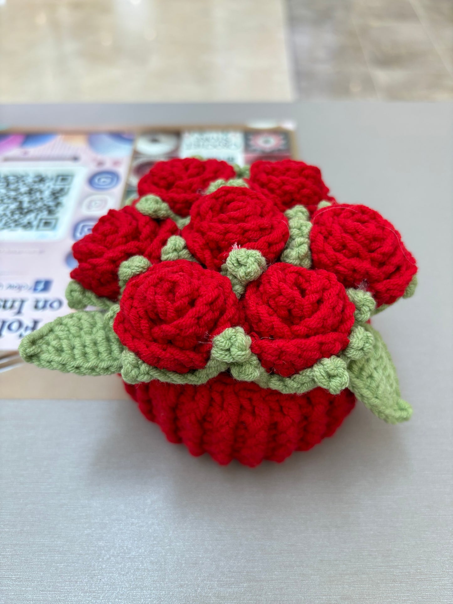 Handmade Crochet Flower Bouquets in Decorative Pots