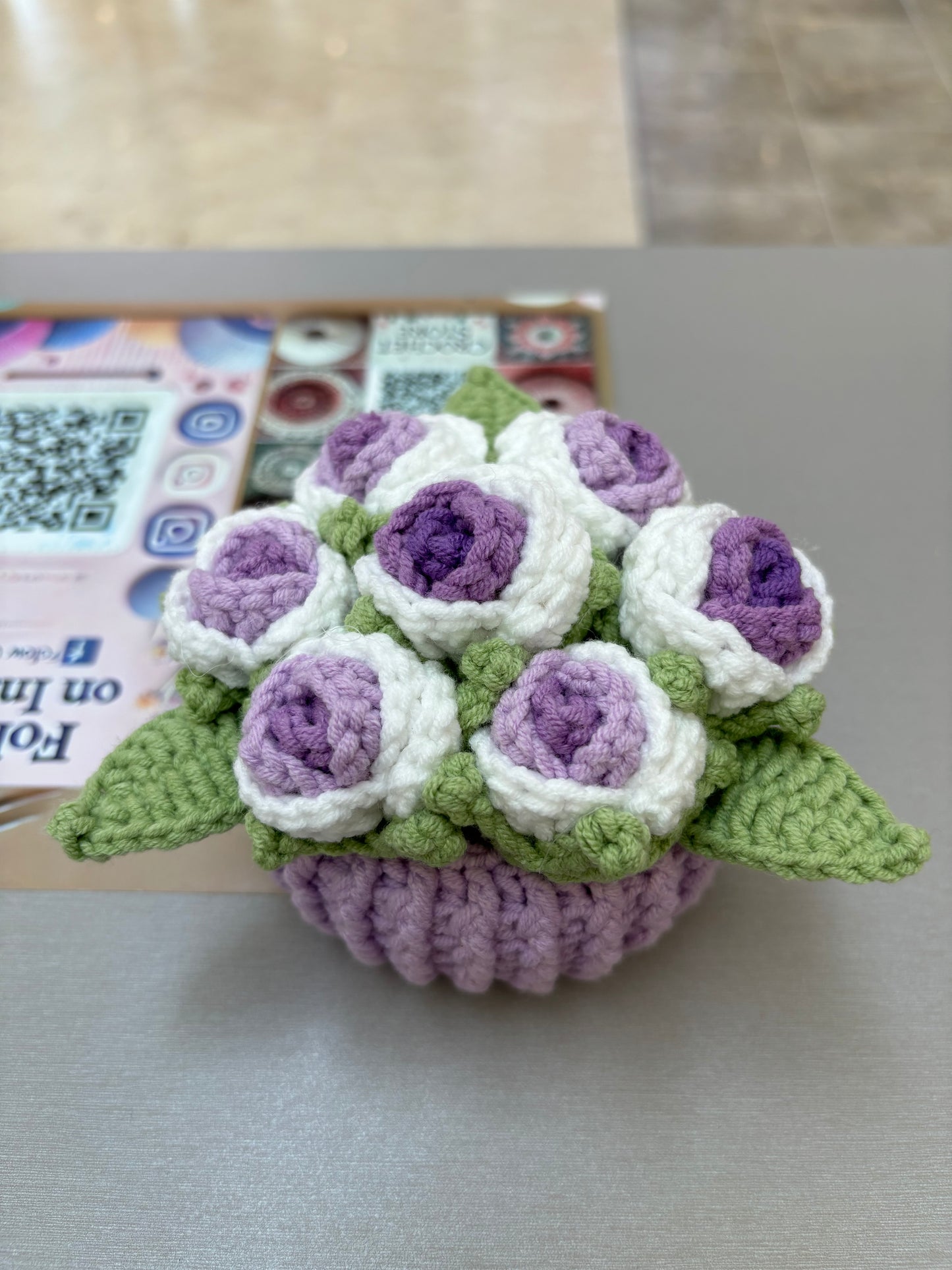 Handmade Crochet Flower Bouquets in Decorative Pots