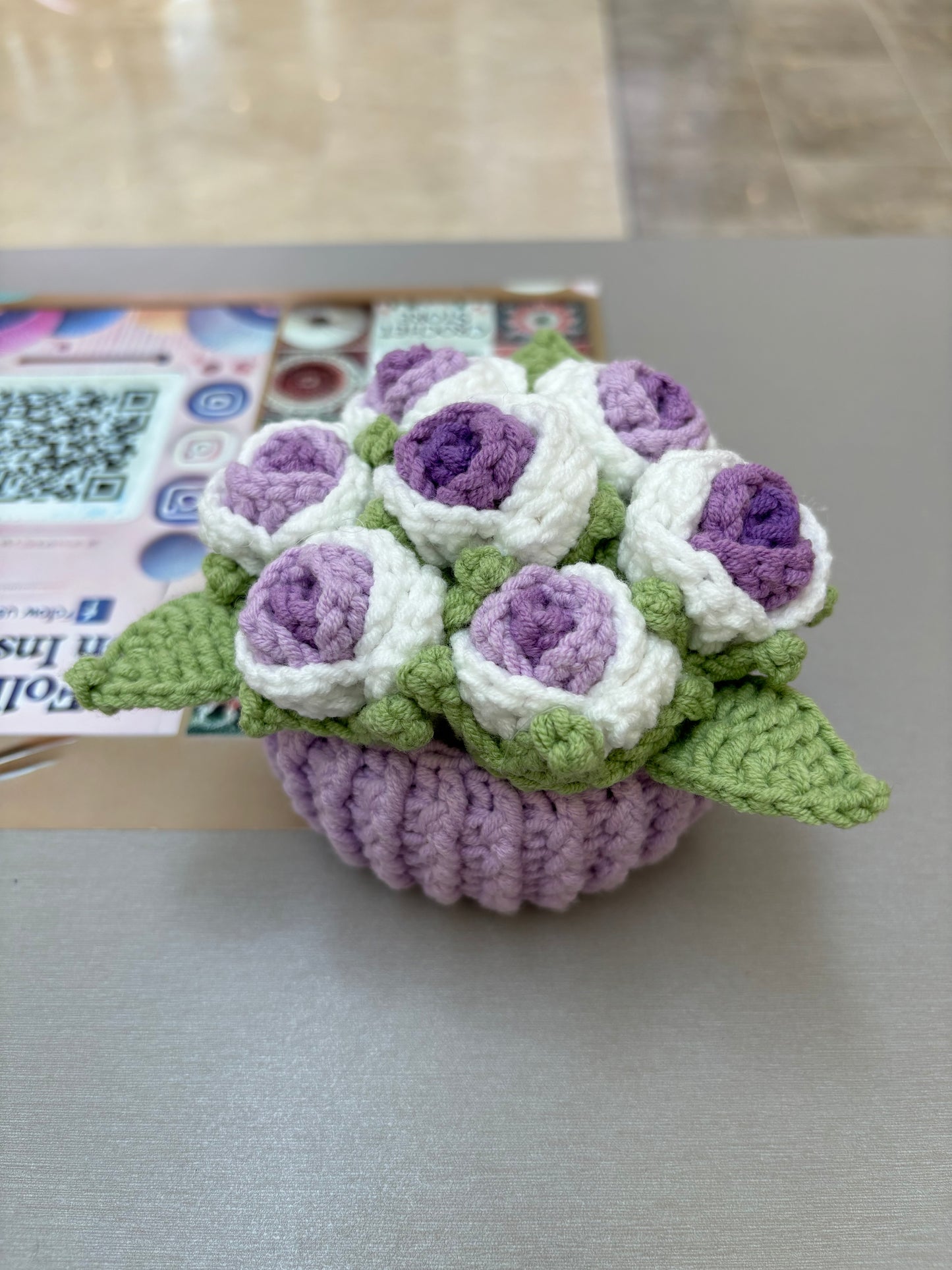 Handmade Crochet Flower Bouquets in Decorative Pots