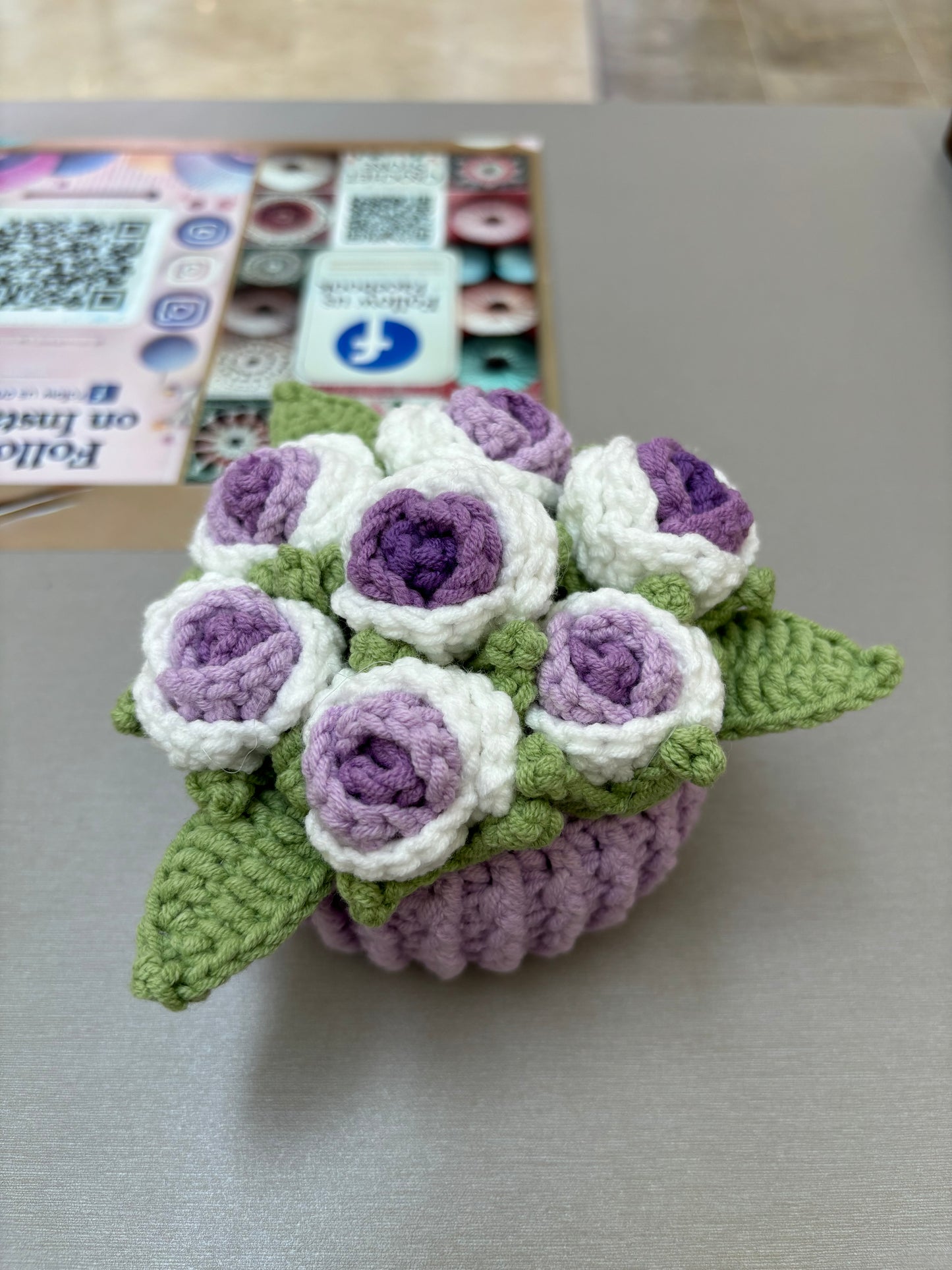 Handmade Crochet Flower Bouquets in Decorative Pots