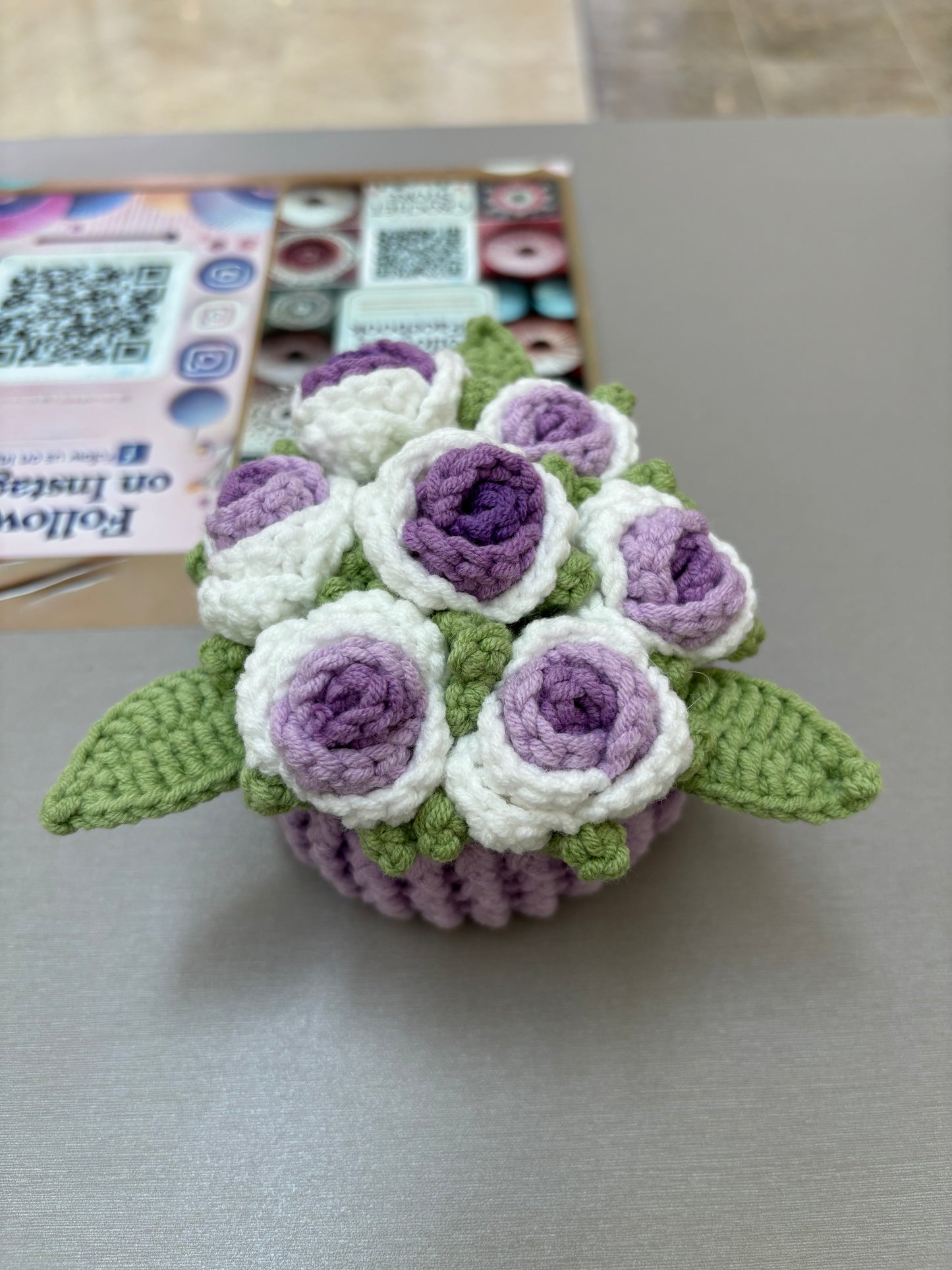 Handmade Crochet Flower Bouquets in Decorative Pots