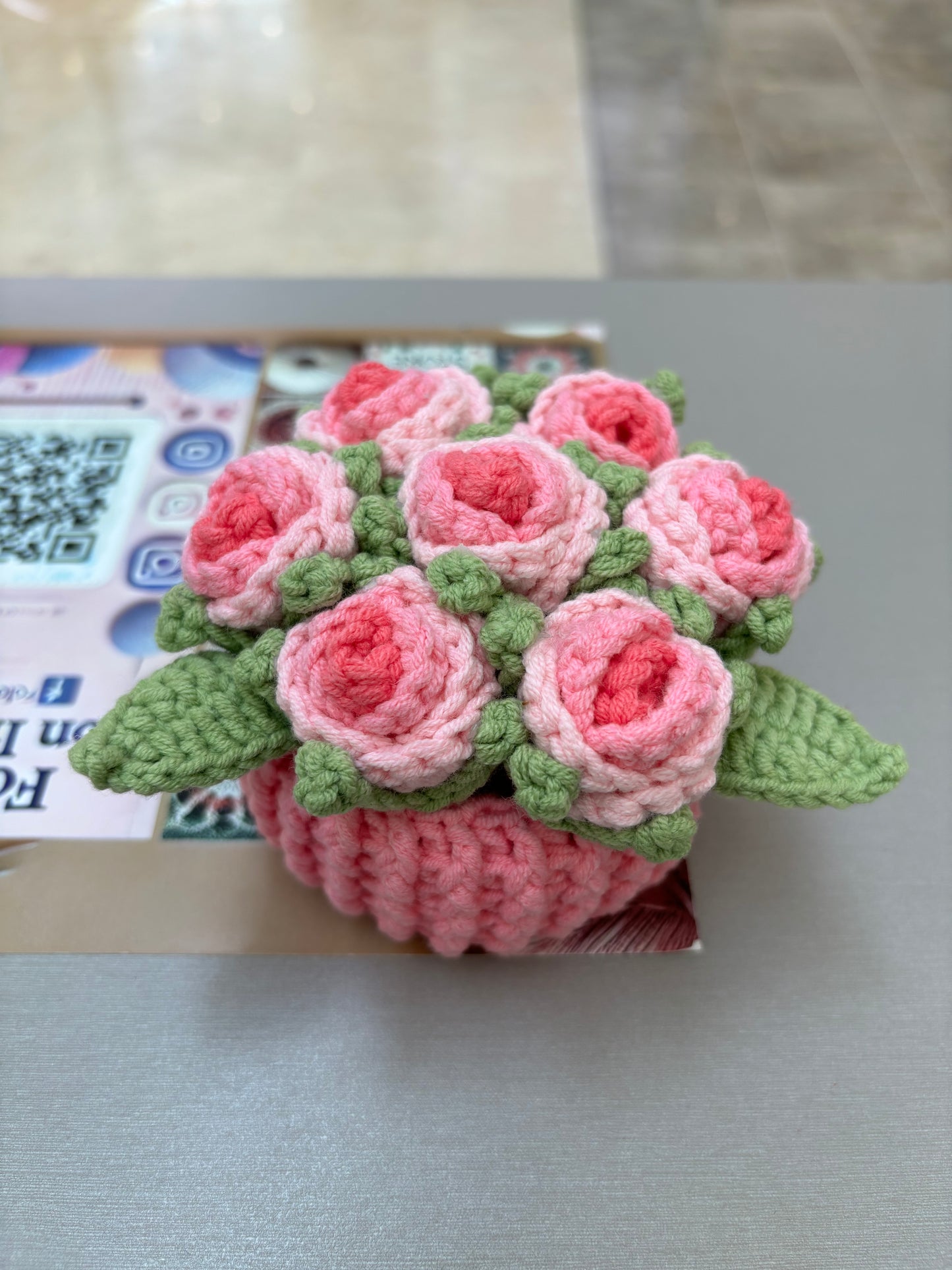 Handmade Crochet Flower Bouquets in Decorative Pots