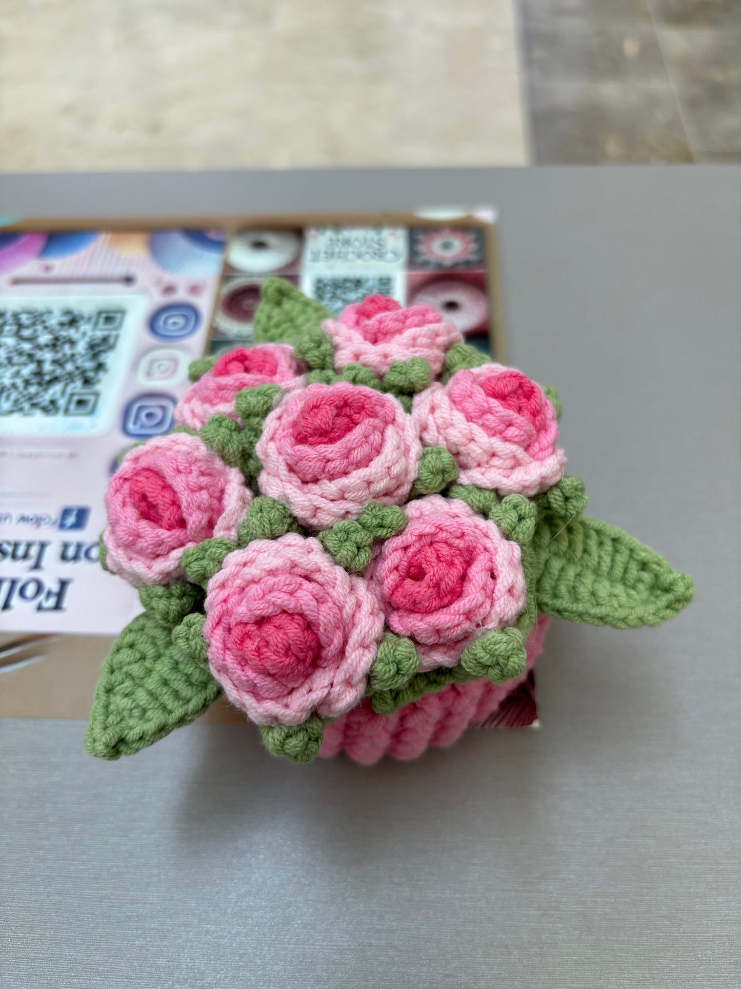 Handmade Crochet Flower Bouquets in Decorative Pots