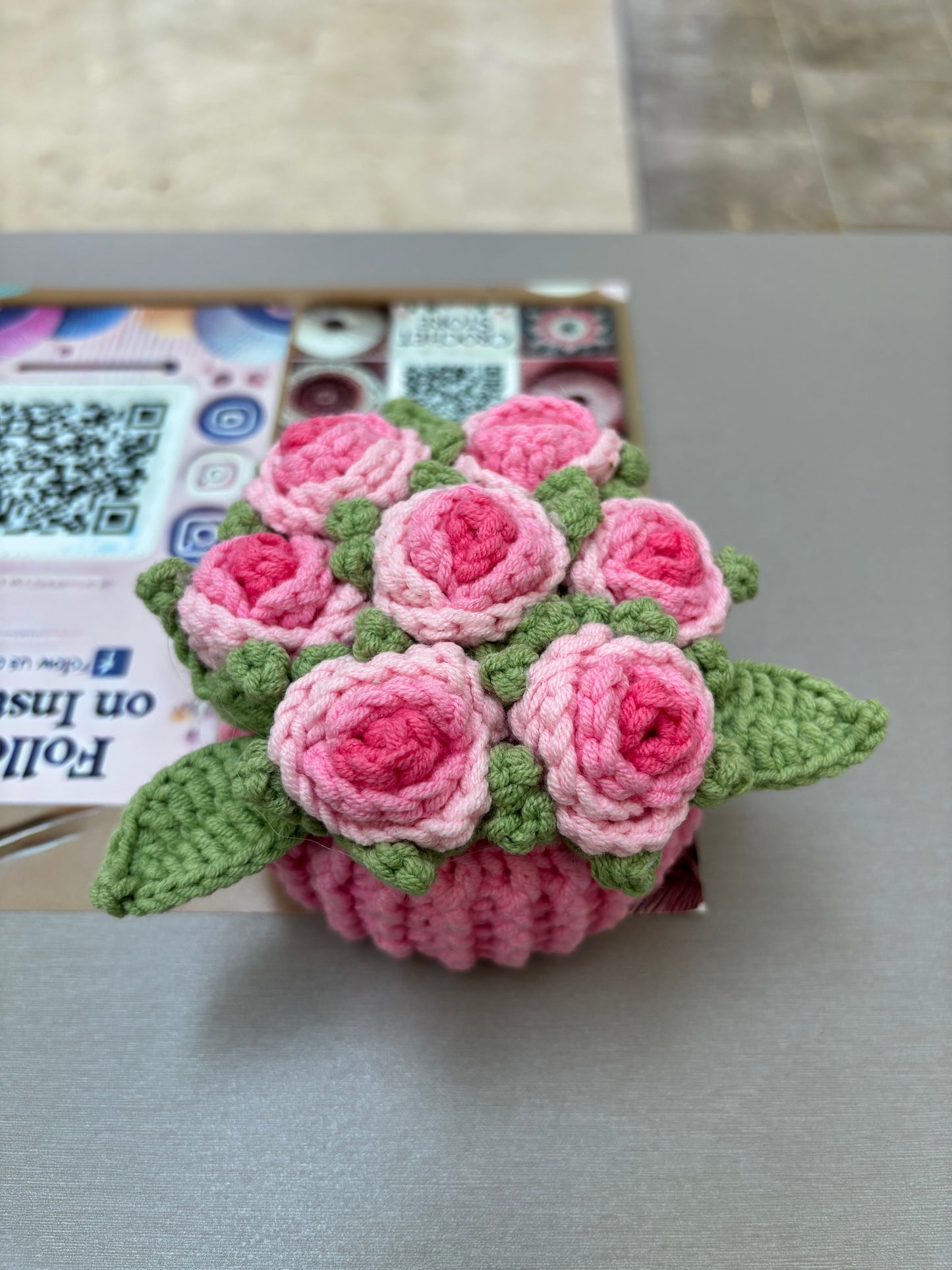 Handmade Crochet Flower Bouquets in Decorative Pots