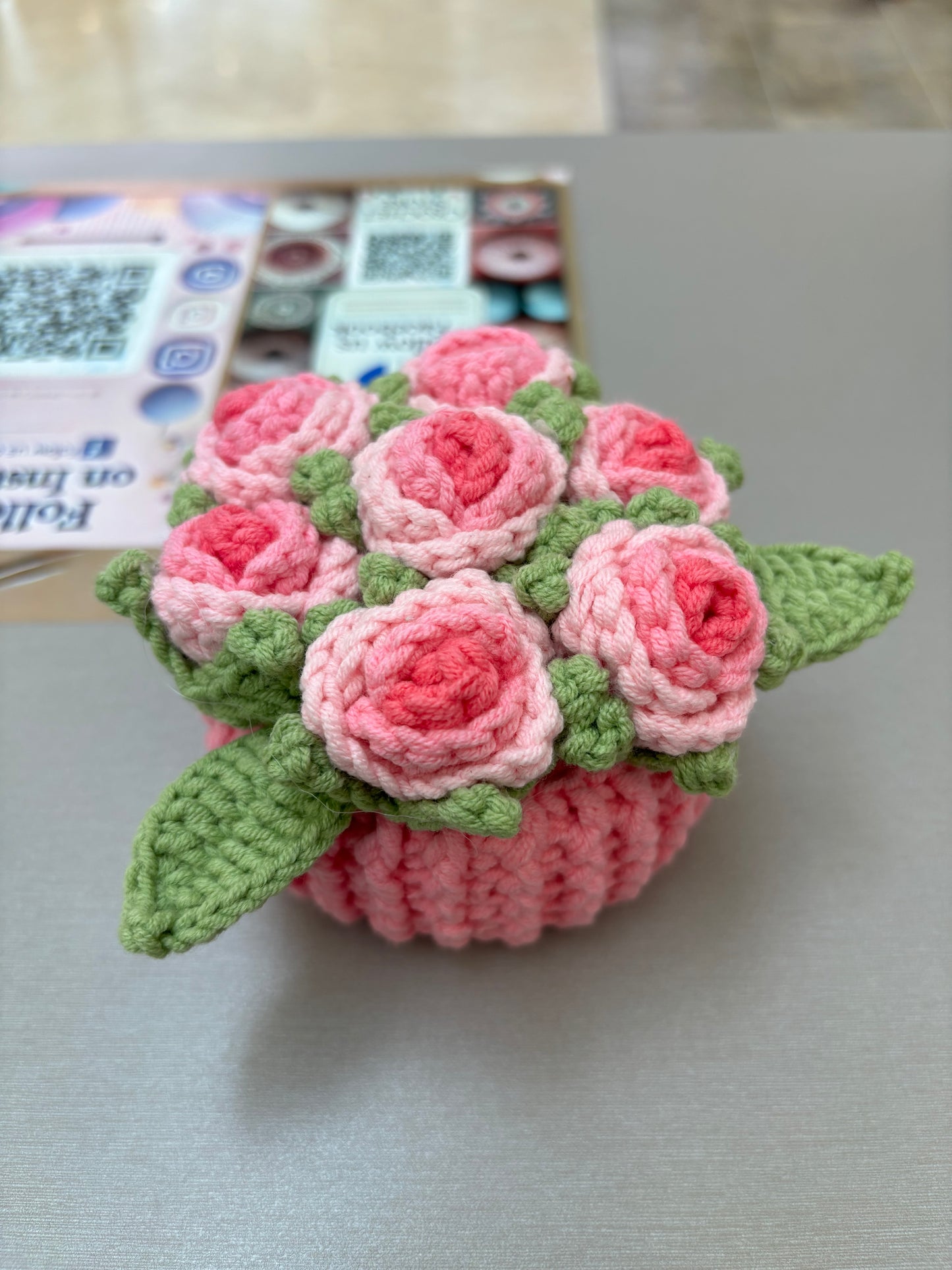 Handmade Crochet Flower Bouquets in Decorative Pots