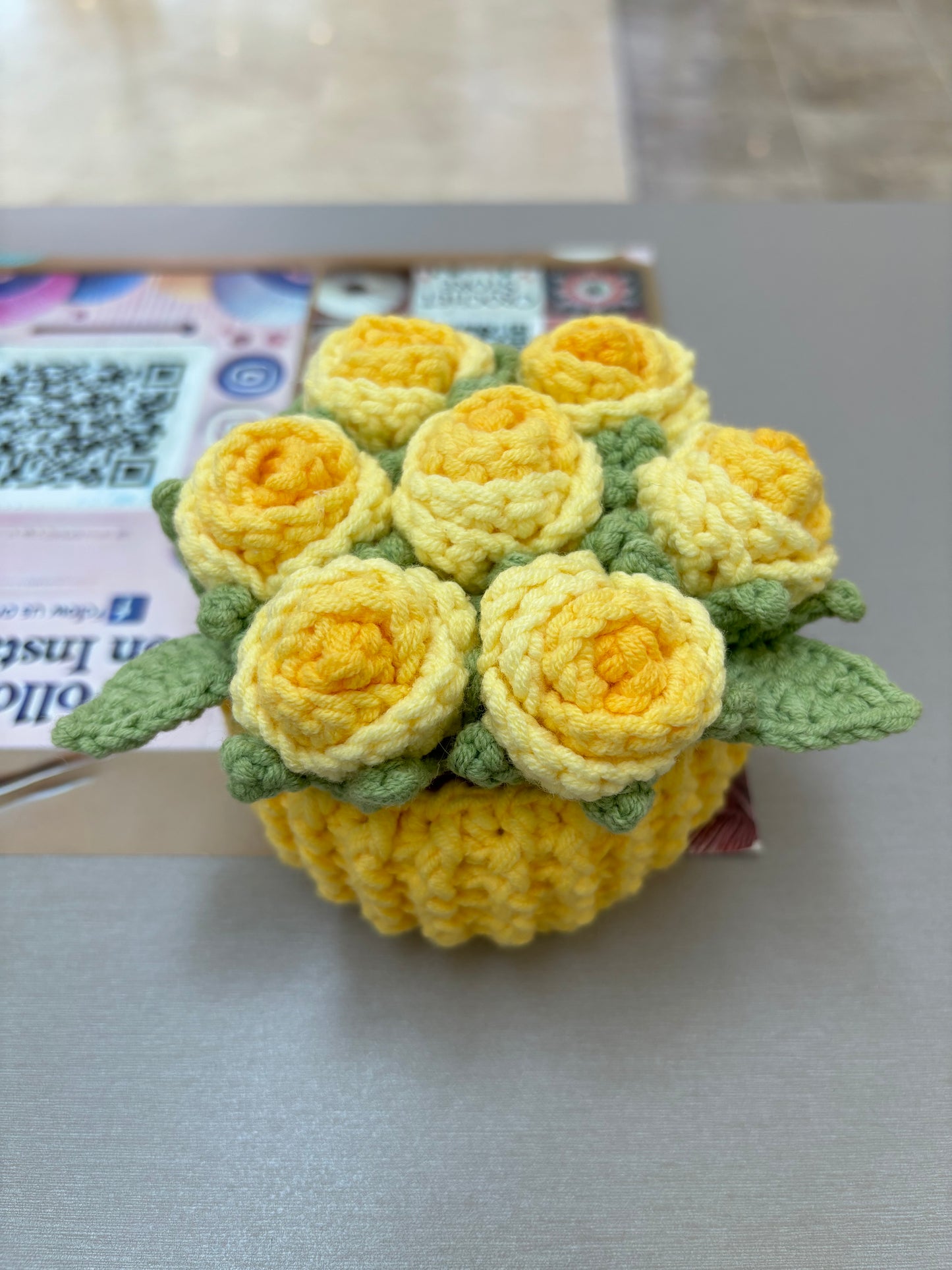 Handmade Crochet Flower Bouquets in Decorative Pots