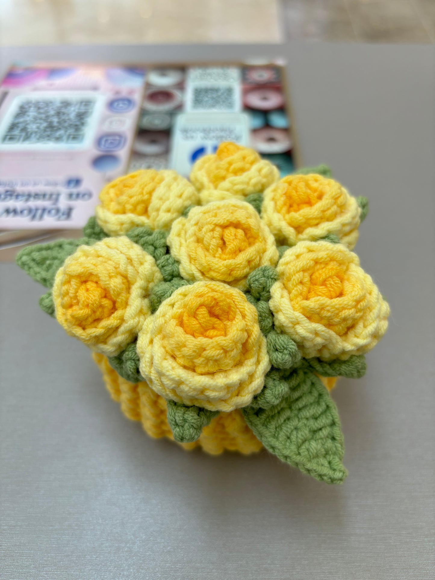 Handmade Crochet Flower Bouquets in Decorative Pots