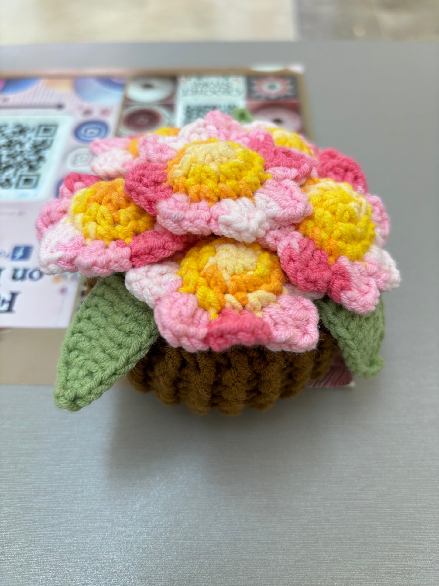 Handmade Crochet Flower Bouquets in Decorative Pots