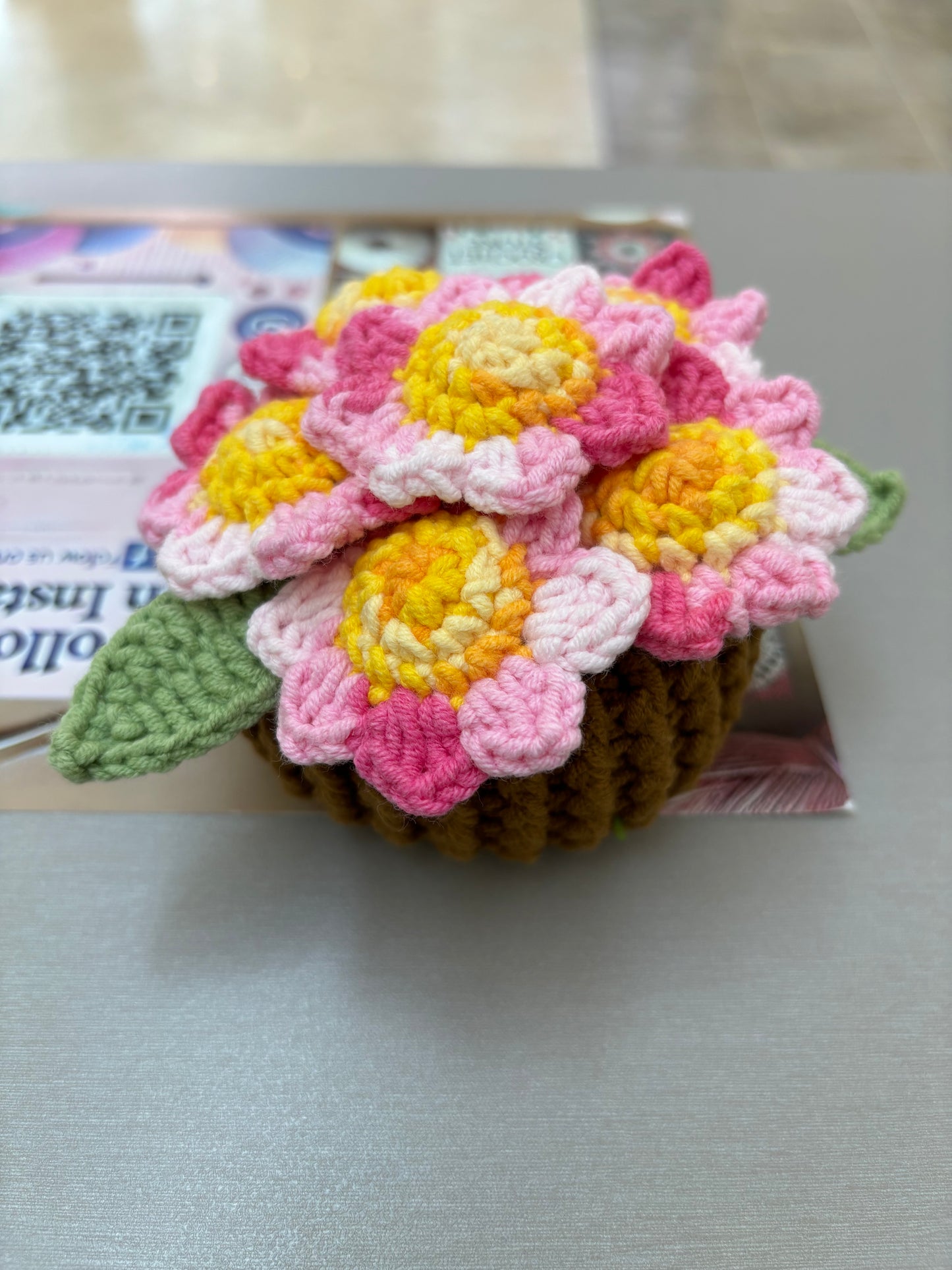 Handmade Crochet Flower Bouquets in Decorative Pots
