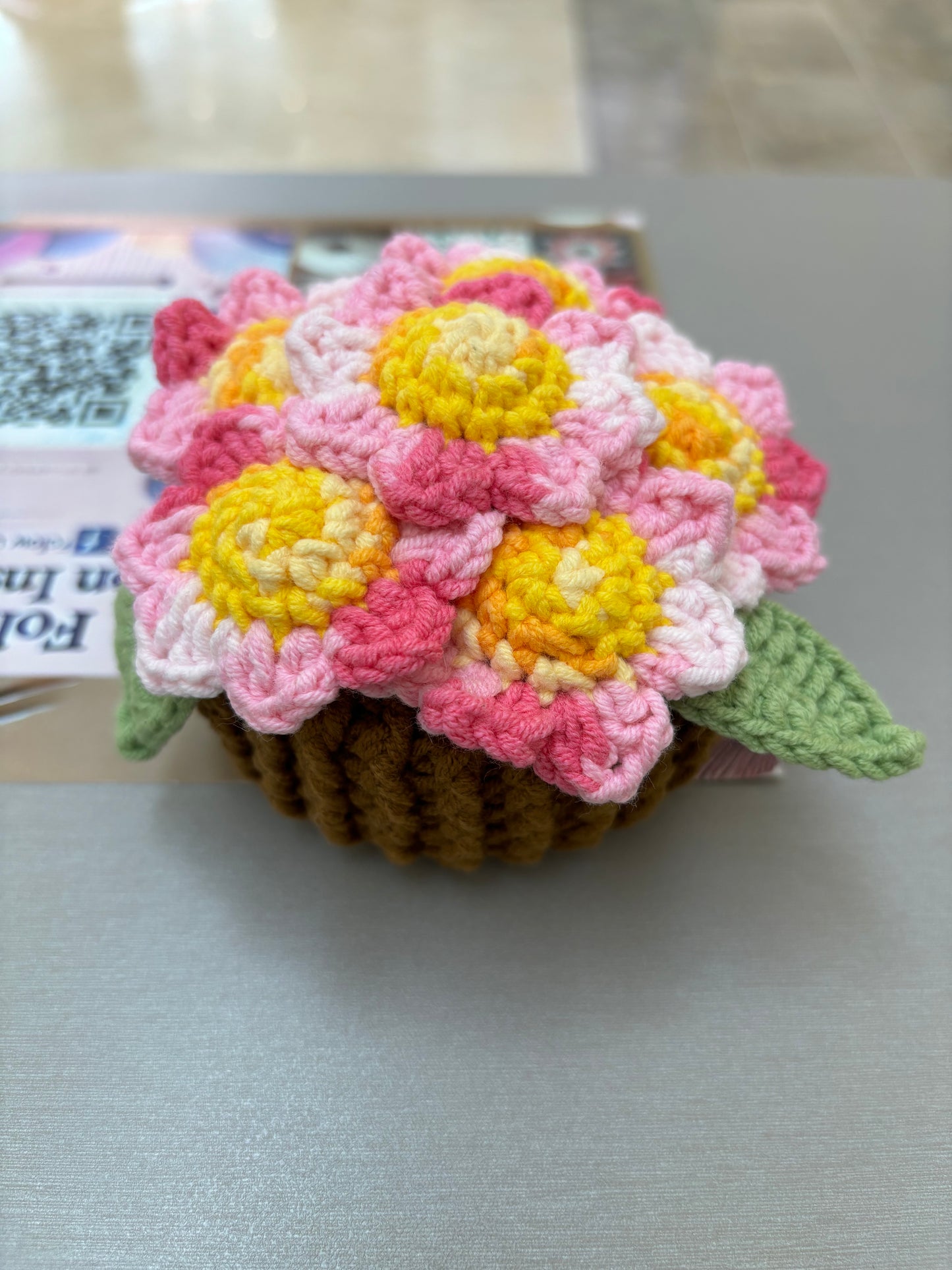 Handmade Crochet Flower Bouquets in Decorative Pots