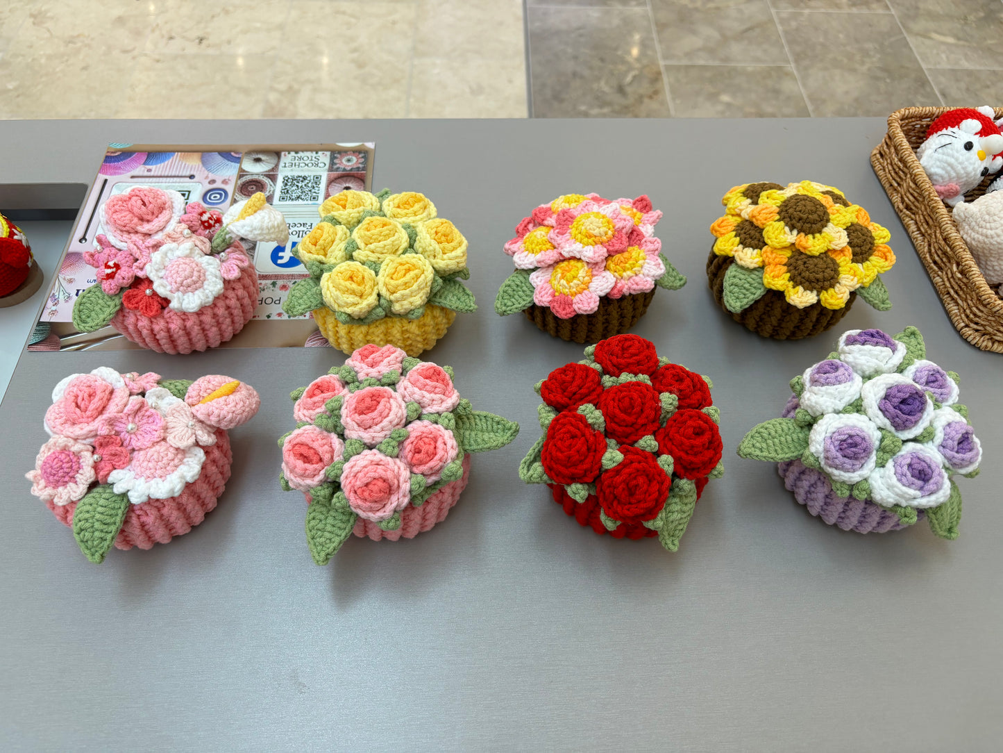 Handmade Crochet Flower Bouquets in Decorative Pots