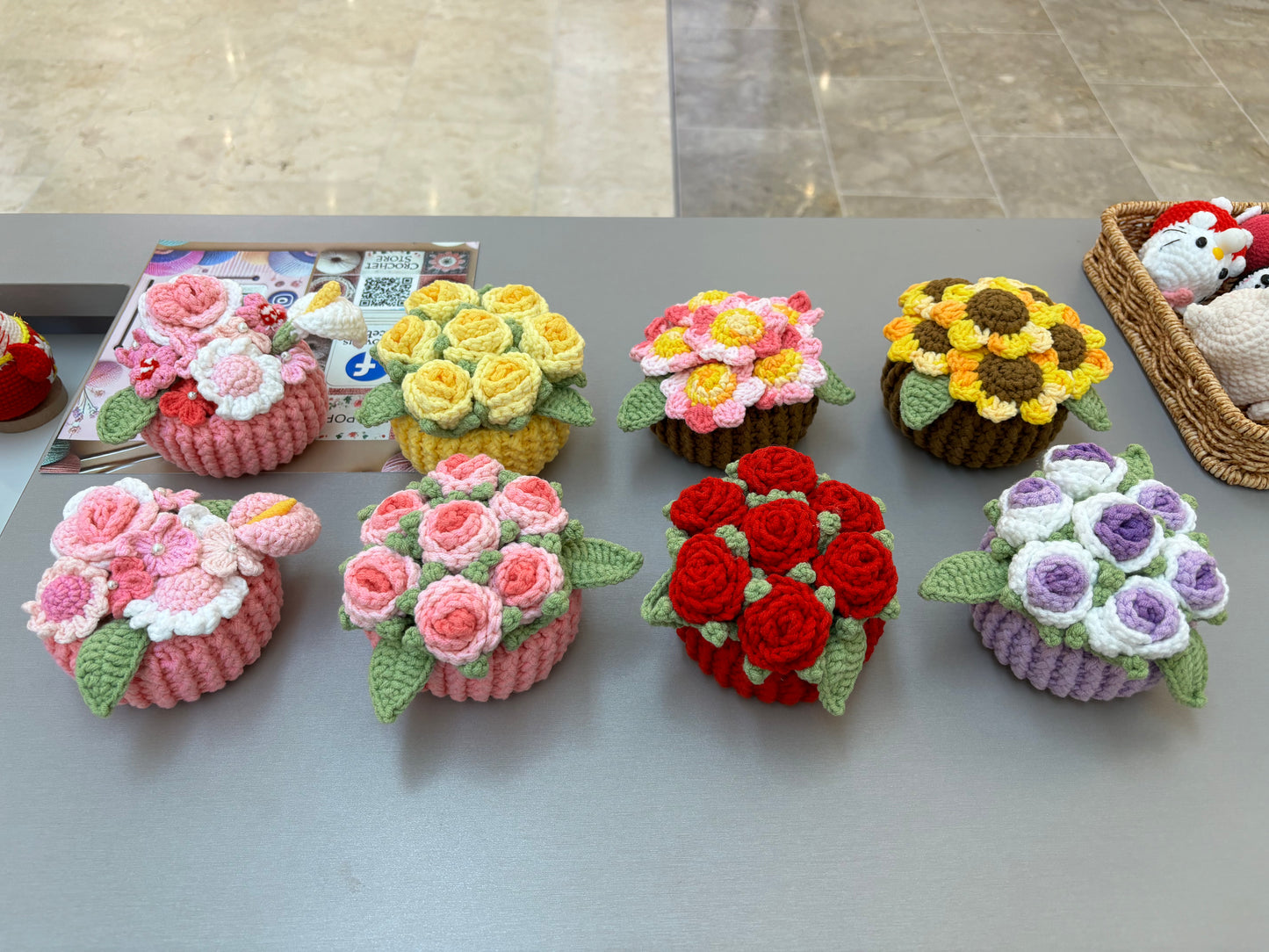 Handmade Crochet Flower Bouquets in Decorative Pots