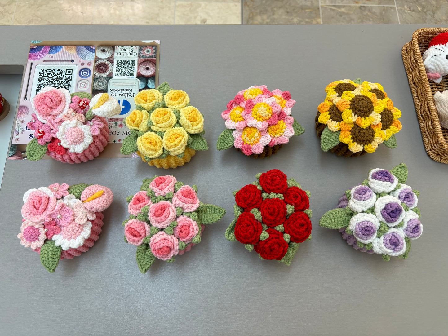 Handmade Crochet Flower Bouquets in Decorative Pots
