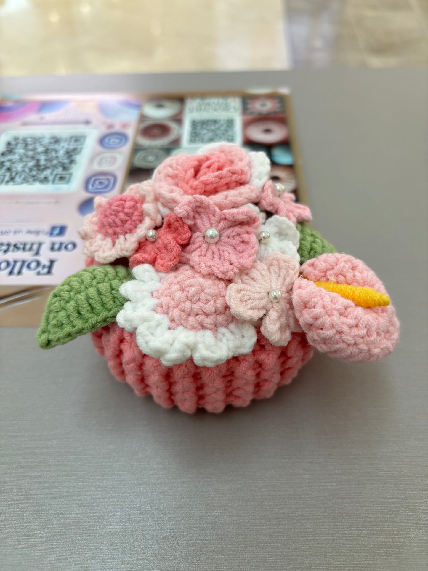 Handmade Crochet Flower Bouquets in Decorative Pots