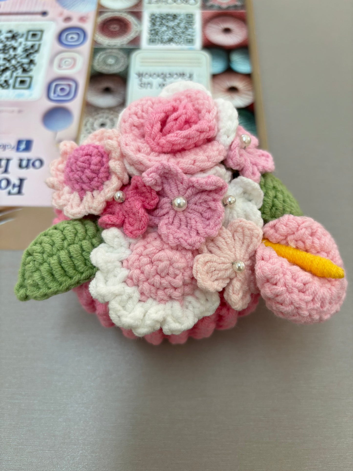 Handmade Crochet Flower Bouquets in Decorative Pots