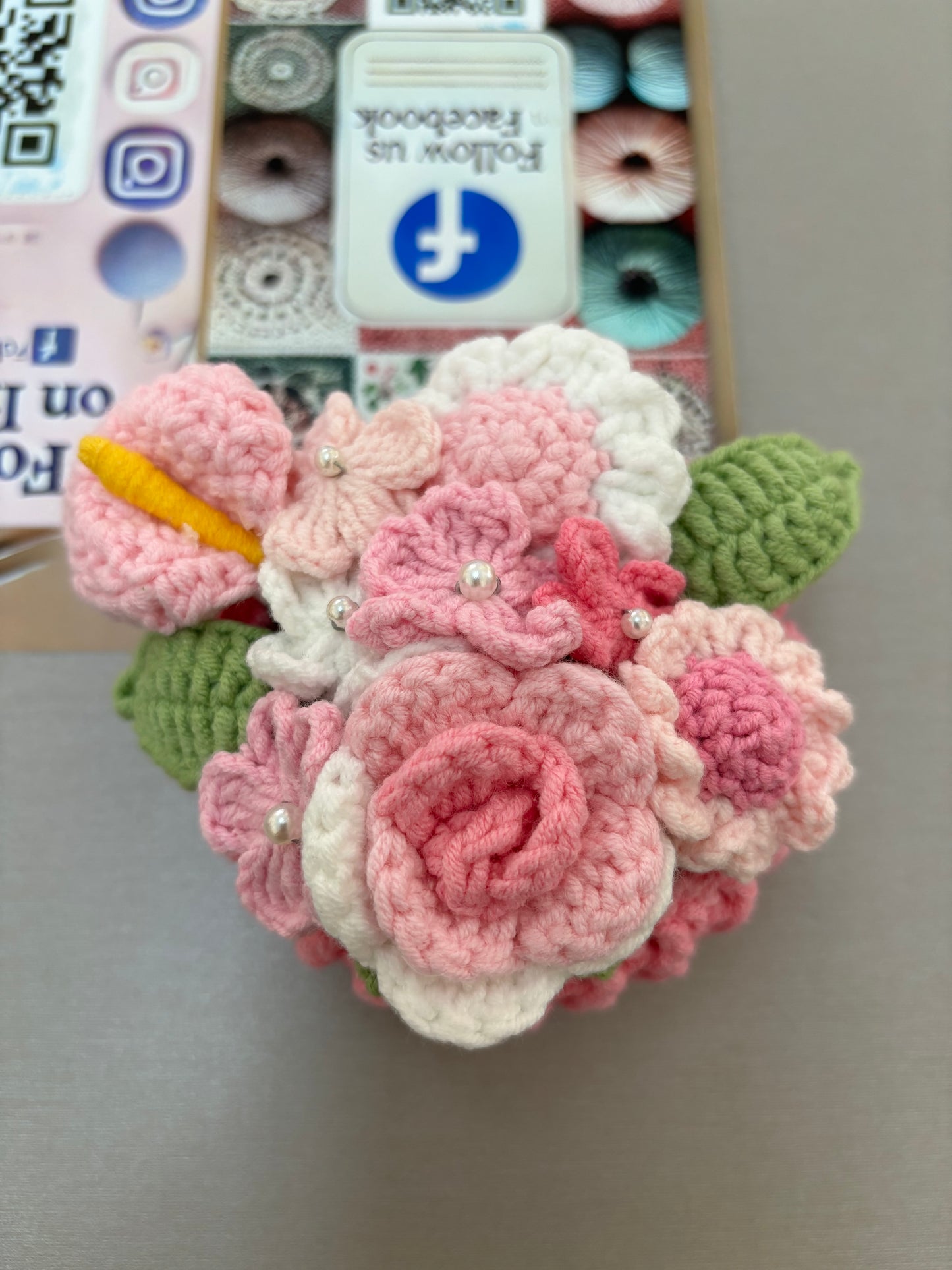 Handmade Crochet Flower Bouquets in Decorative Pots