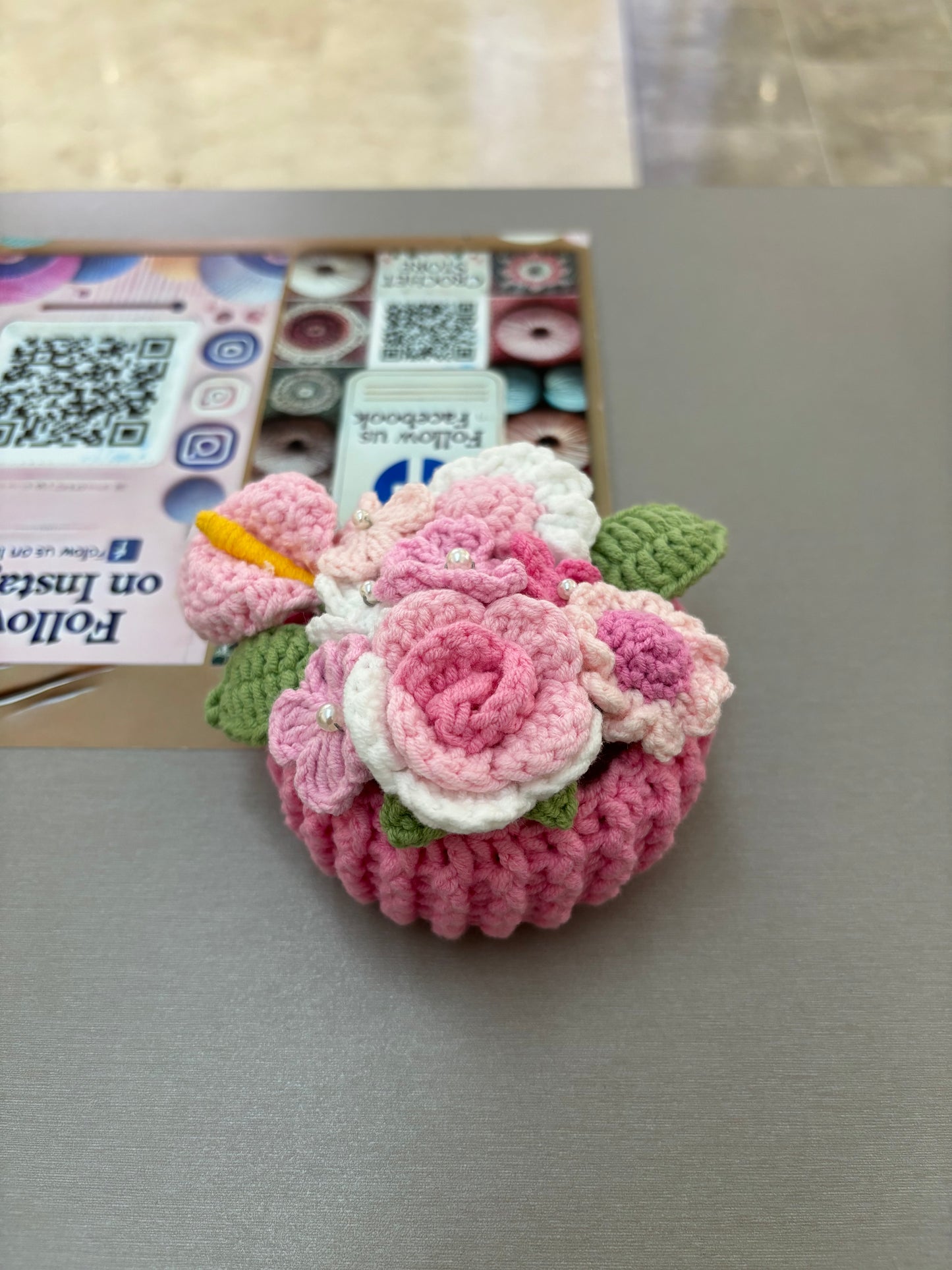 Handmade Crochet Flower Bouquets in Decorative Pots