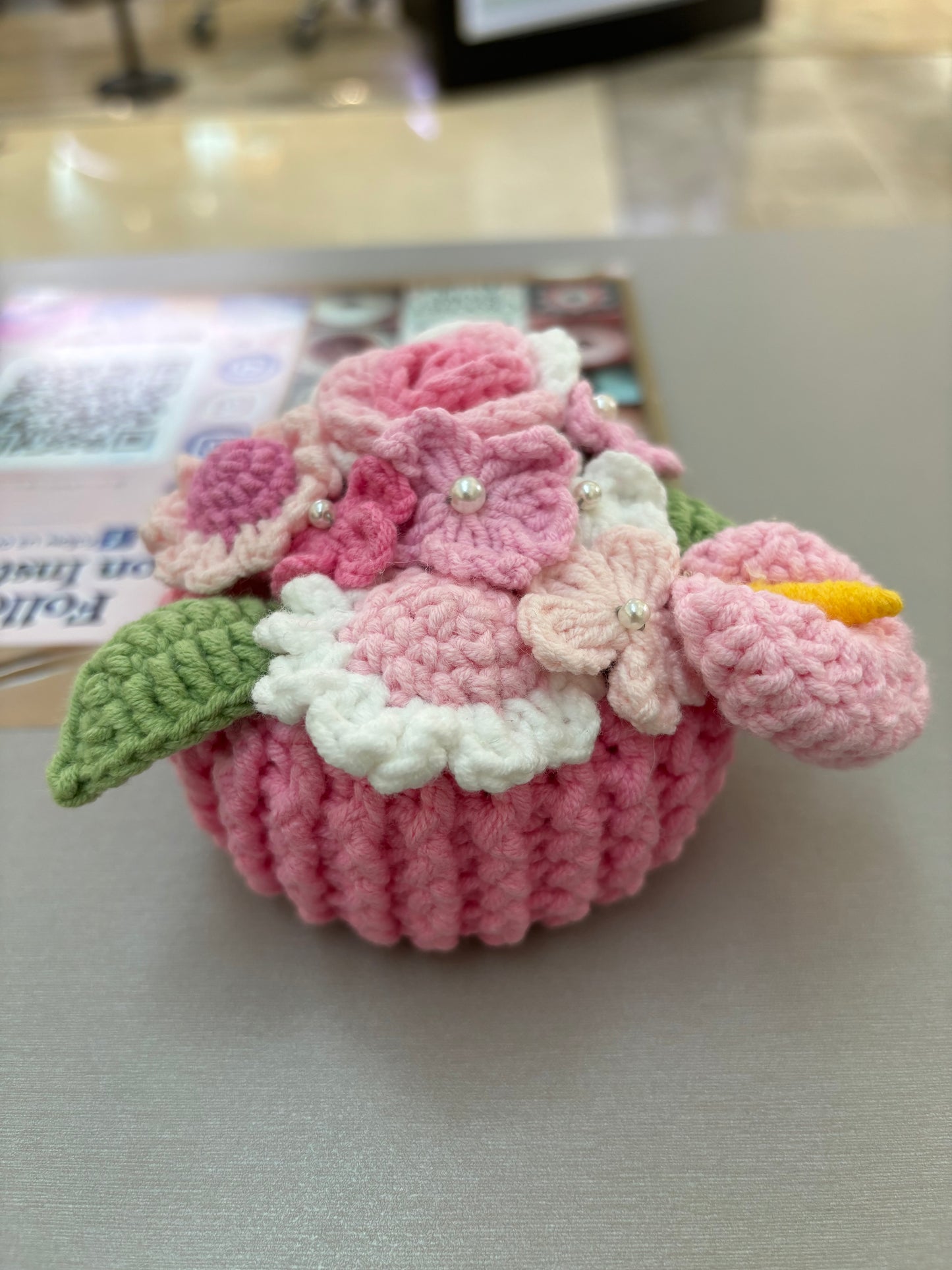 Handmade Crochet Flower Bouquets in Decorative Pots