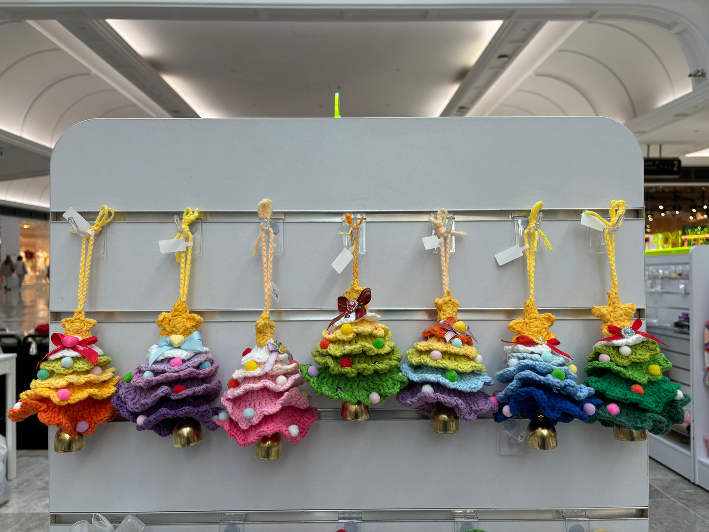 Handmade Crochet Christmas Tree Ornaments with Bell - Multicolor