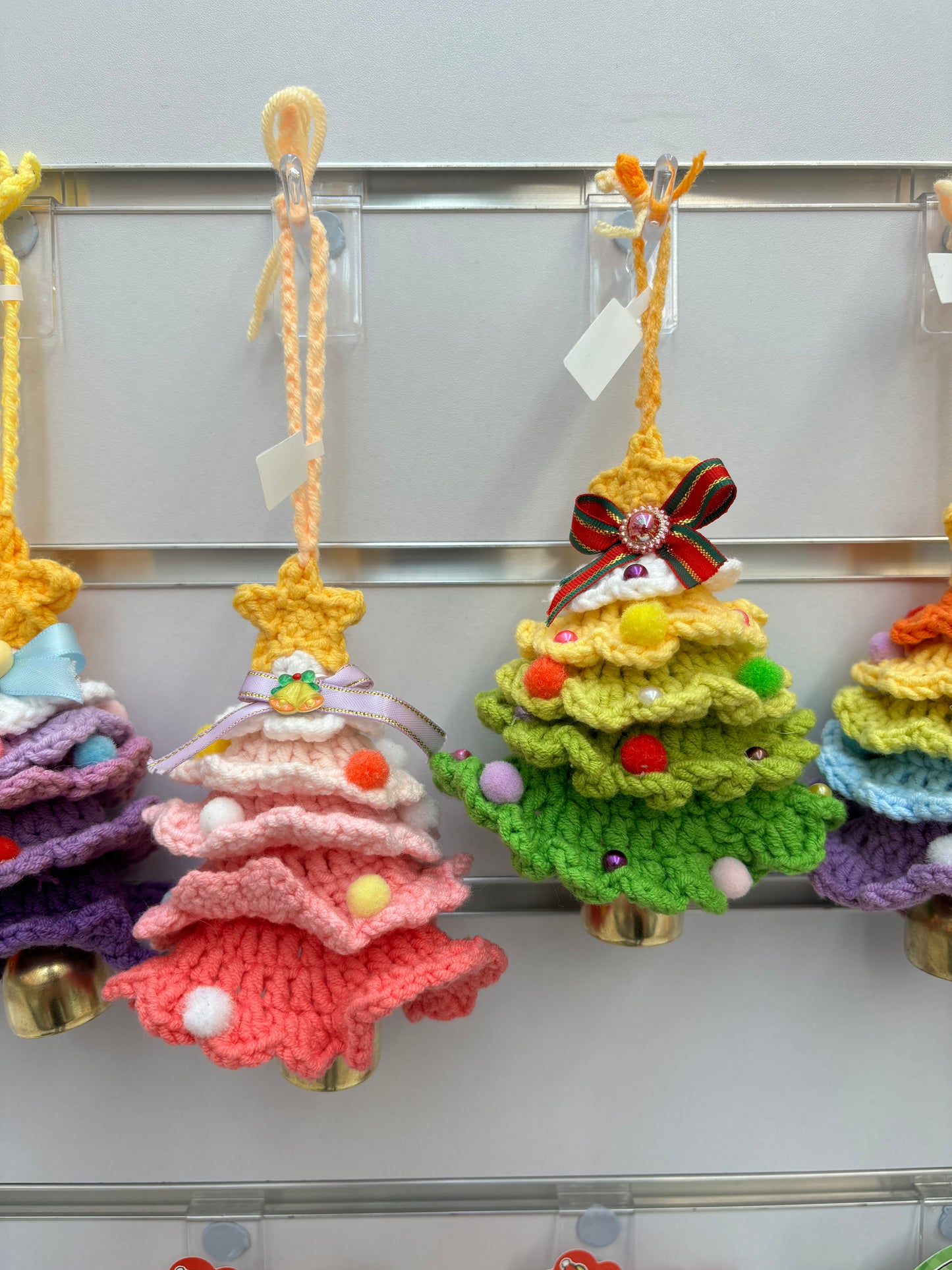 Handmade Crochet Christmas Tree Ornaments with Bell - Multicolor
