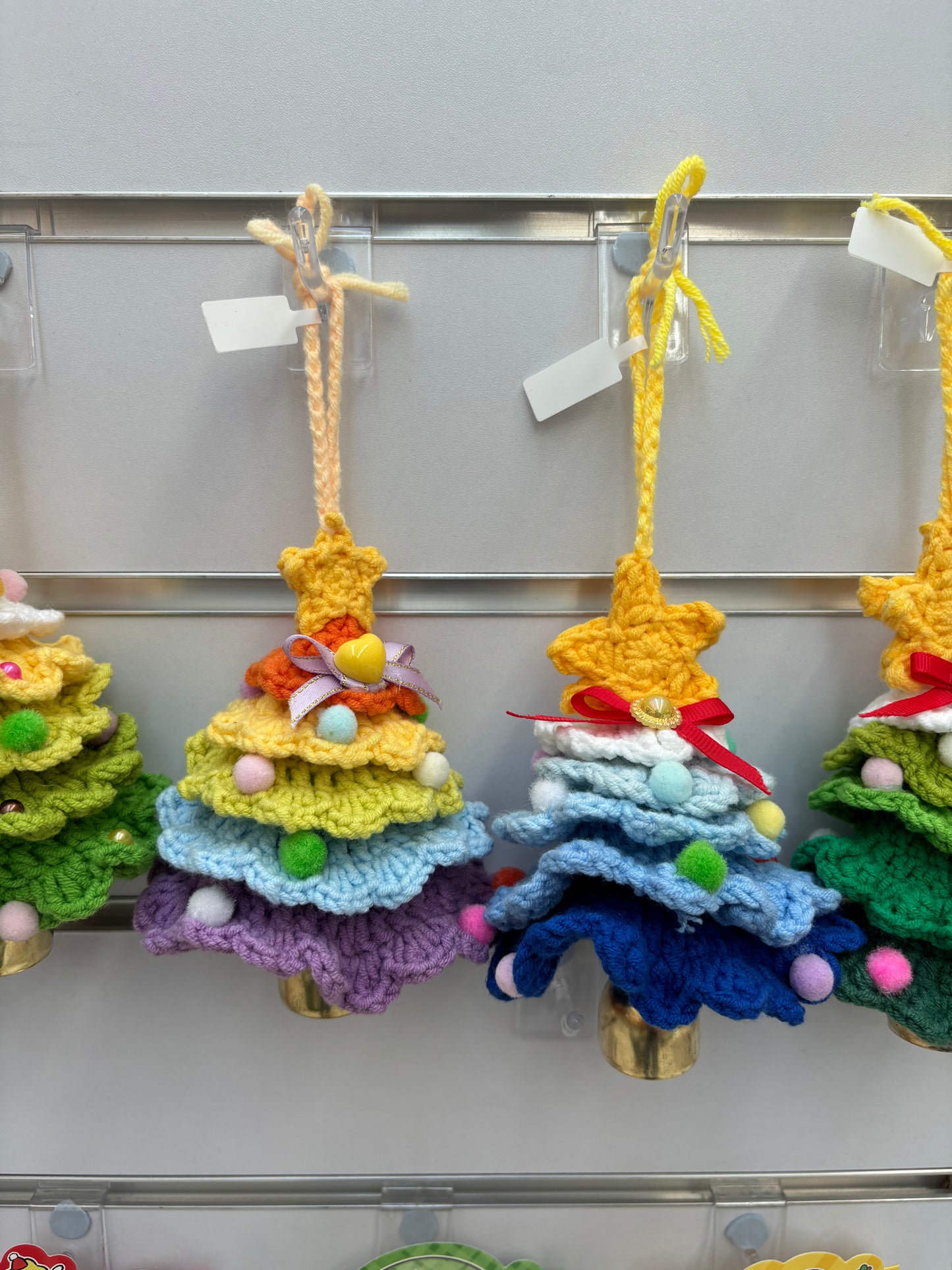 Handmade Crochet Christmas Tree Ornaments with Bell - Multicolor