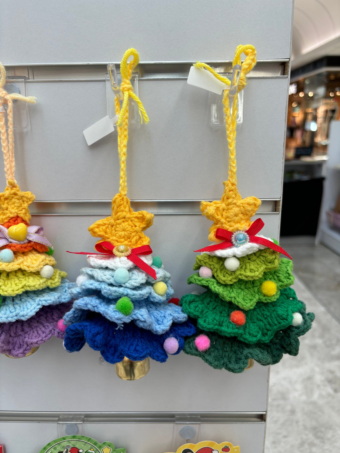 Handmade Crochet Christmas Tree Ornaments with Bell - Multicolor