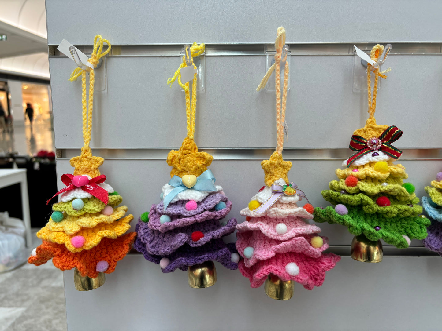 Handmade Crochet Christmas Tree Ornaments with Bell - Multicolor