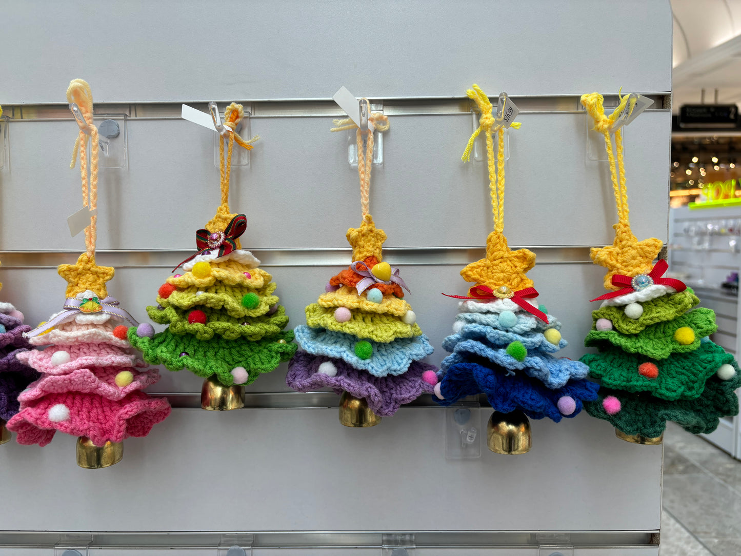 Handmade Crochet Christmas Tree Ornaments with Bell - Multicolor