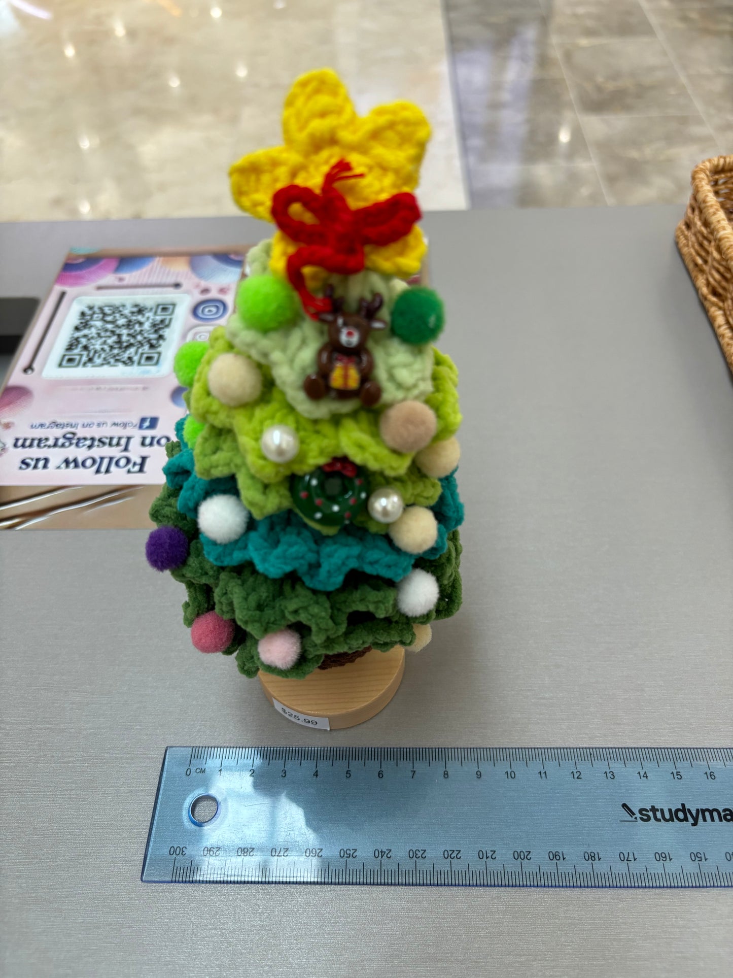 Hand-Crocheted Christmas Tree with Wooden Base – Festive Decoration