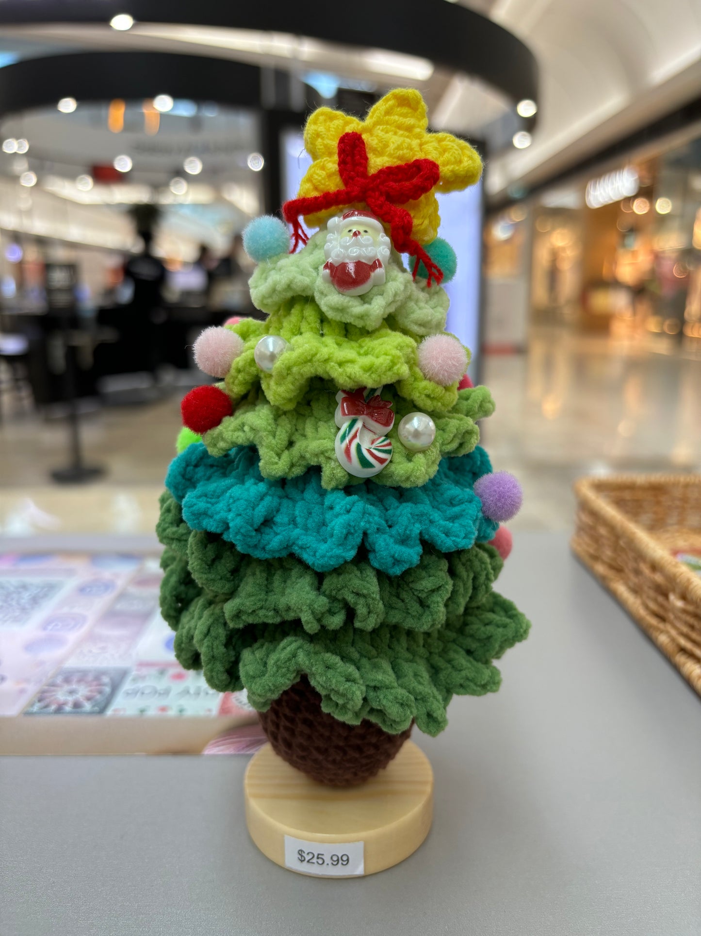 Hand-Crocheted Christmas Tree with Wooden Base – Festive Decoration