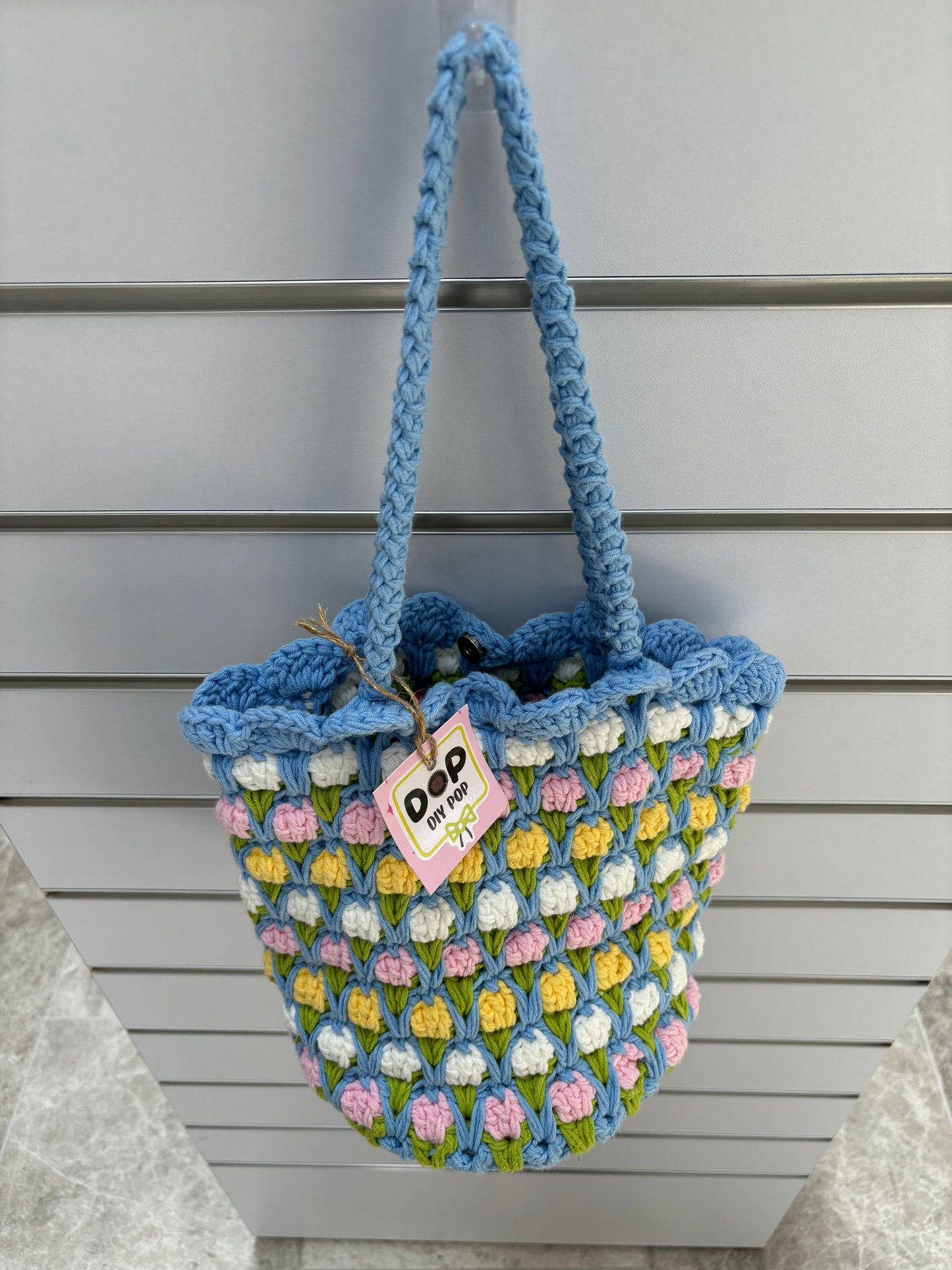 Handmade Crochet Tulip Tote Bag – Blue