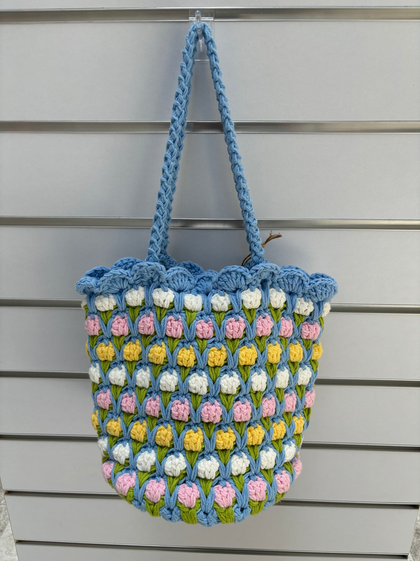 Handmade Crochet Tulip Tote Bag – Blue