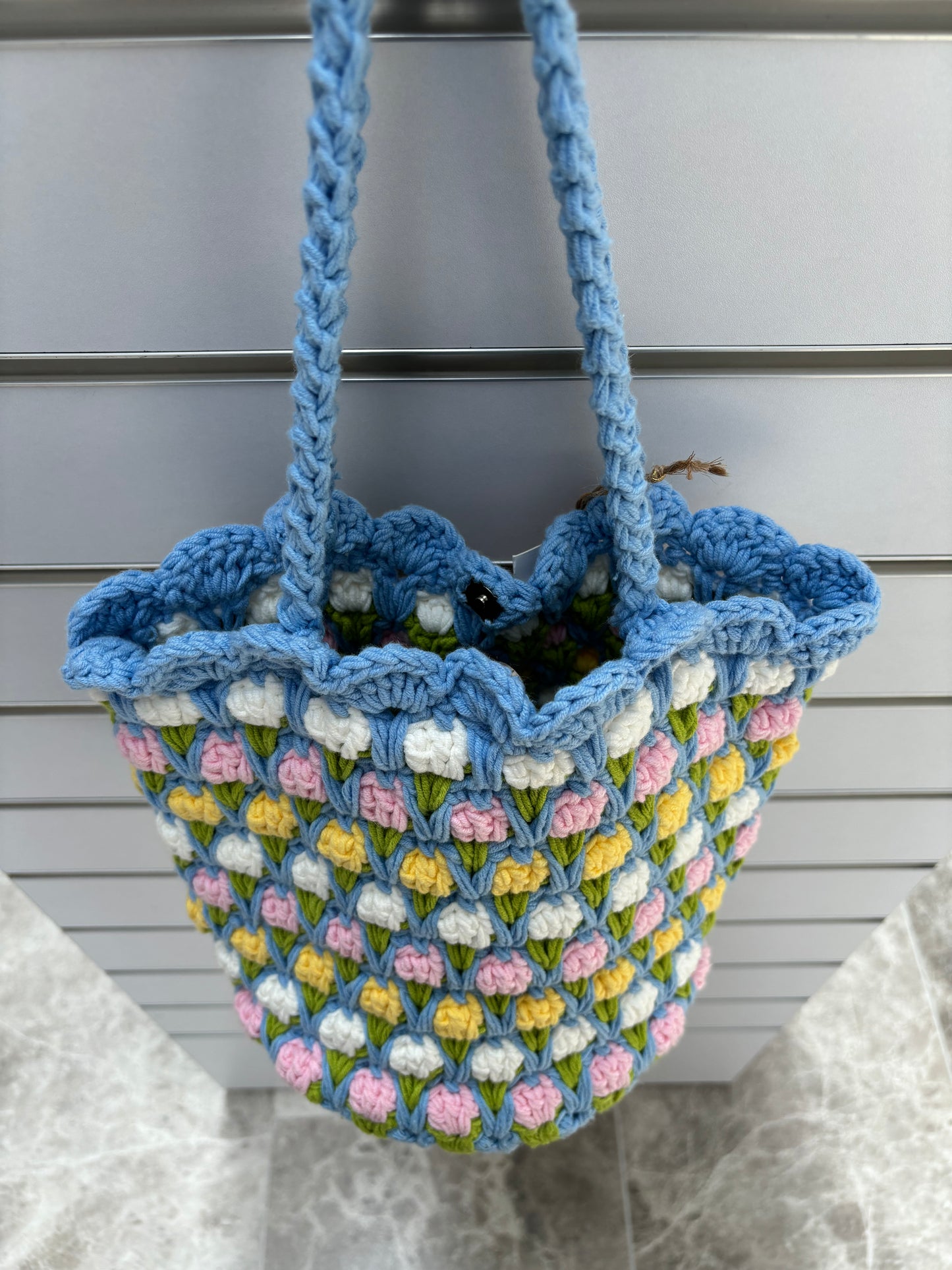 Handmade Crochet Tulip Tote Bag – Blue