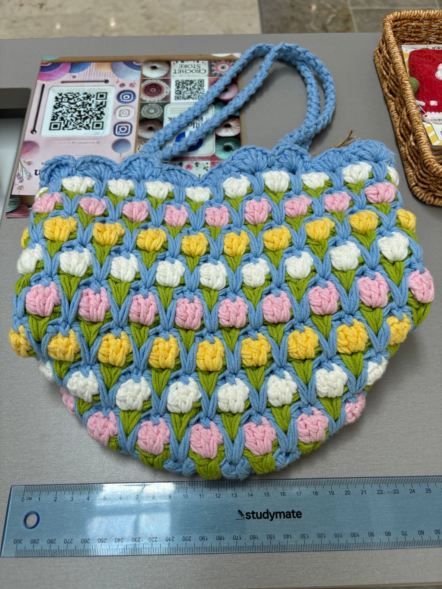 Handmade Crochet Tulip Tote Bag – Blue