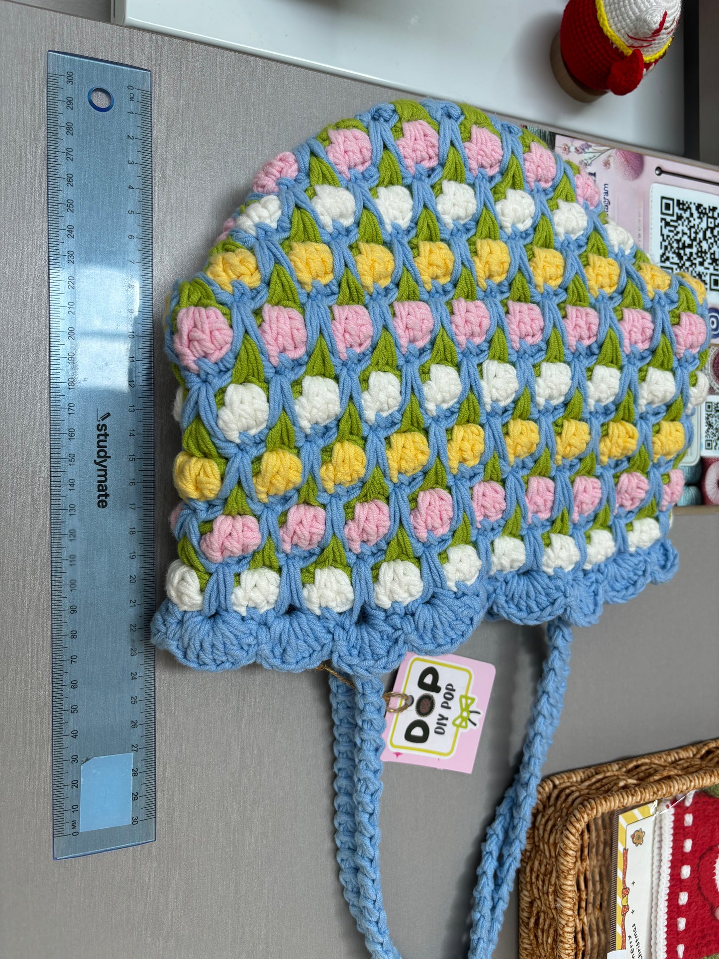 Handmade Crochet Tulip Tote Bag – Blue