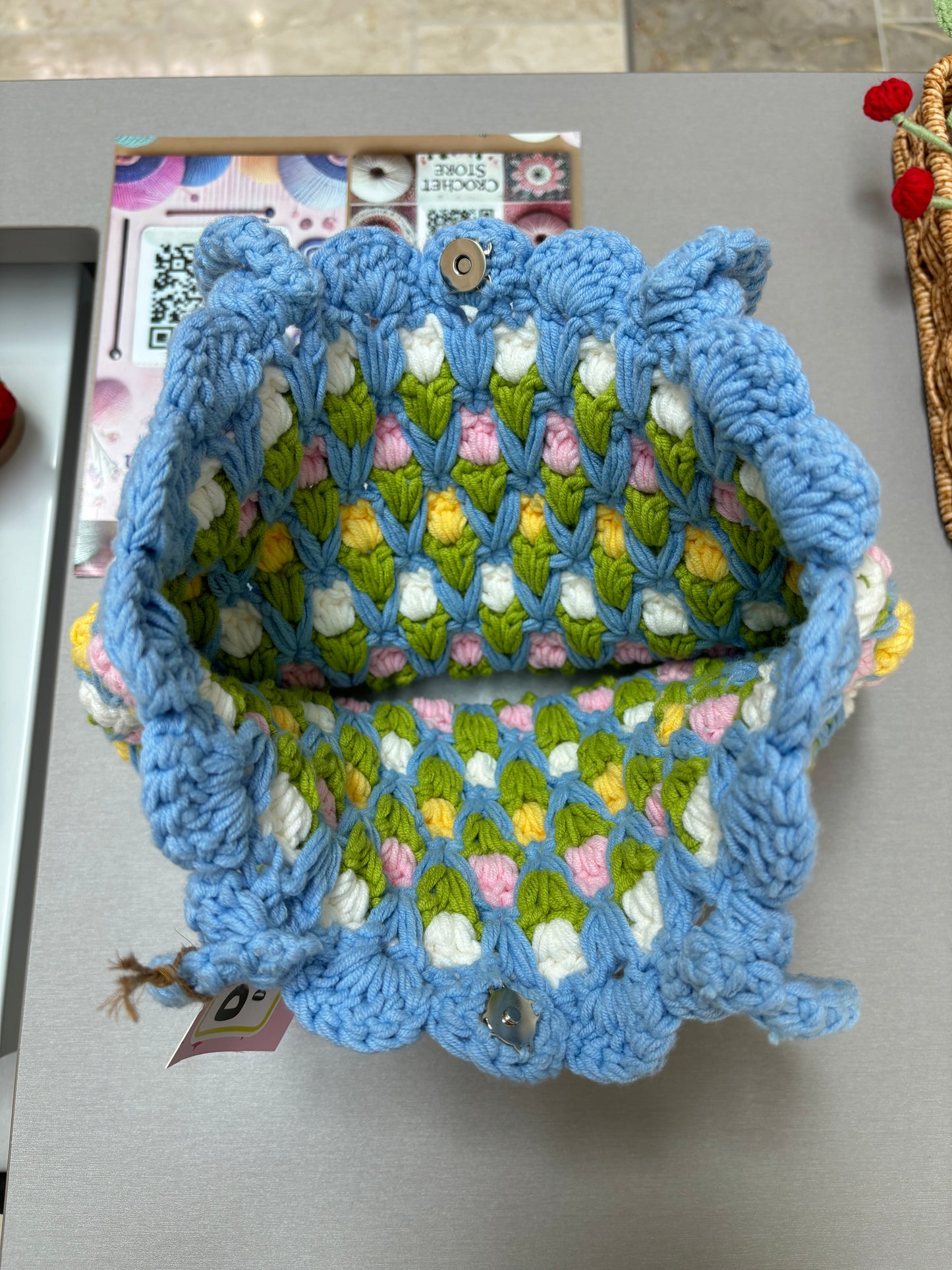 Handmade Crochet Tulip Tote Bag – Blue