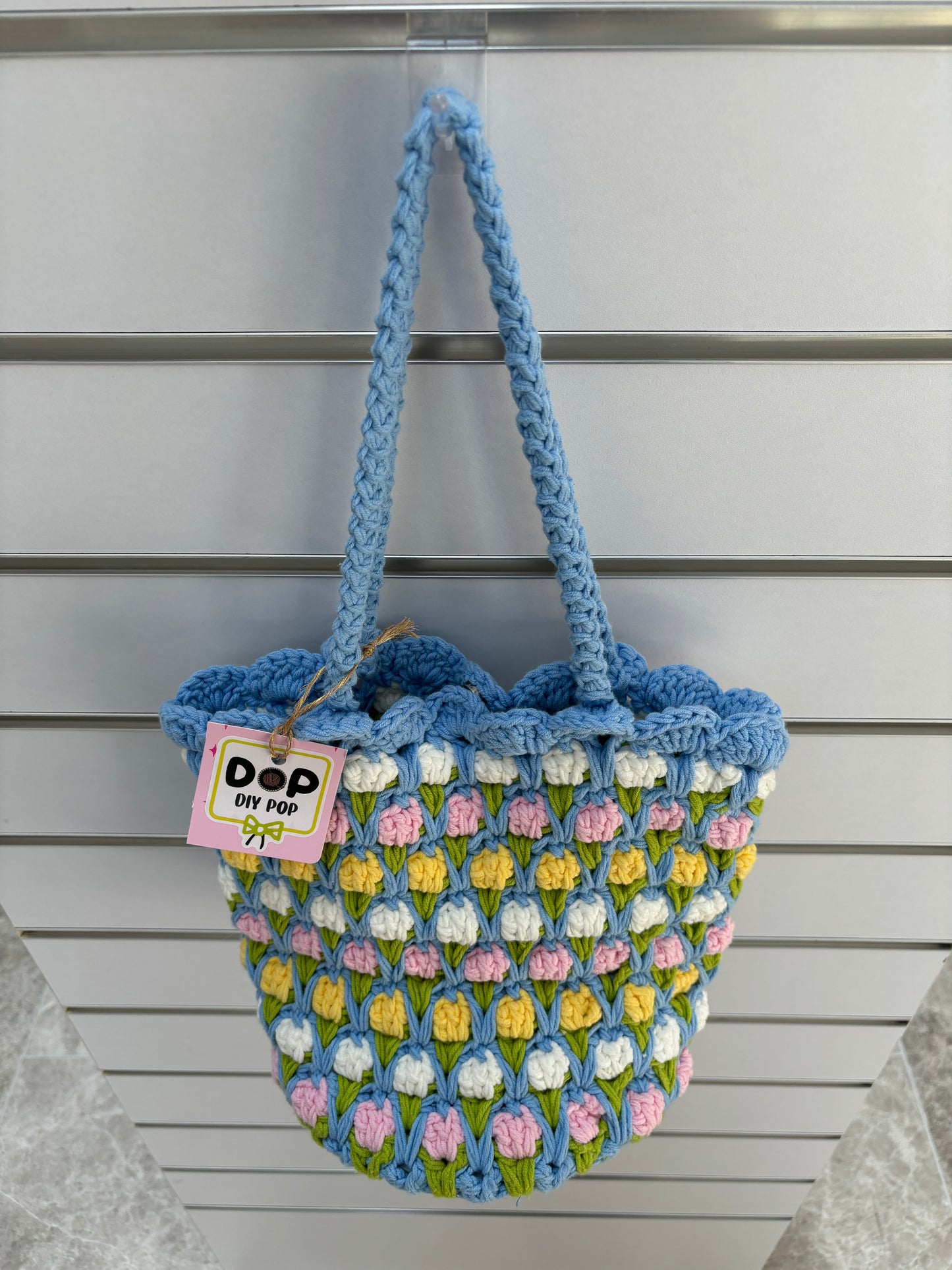 Handmade Crochet Tulip Tote Bag – Blue