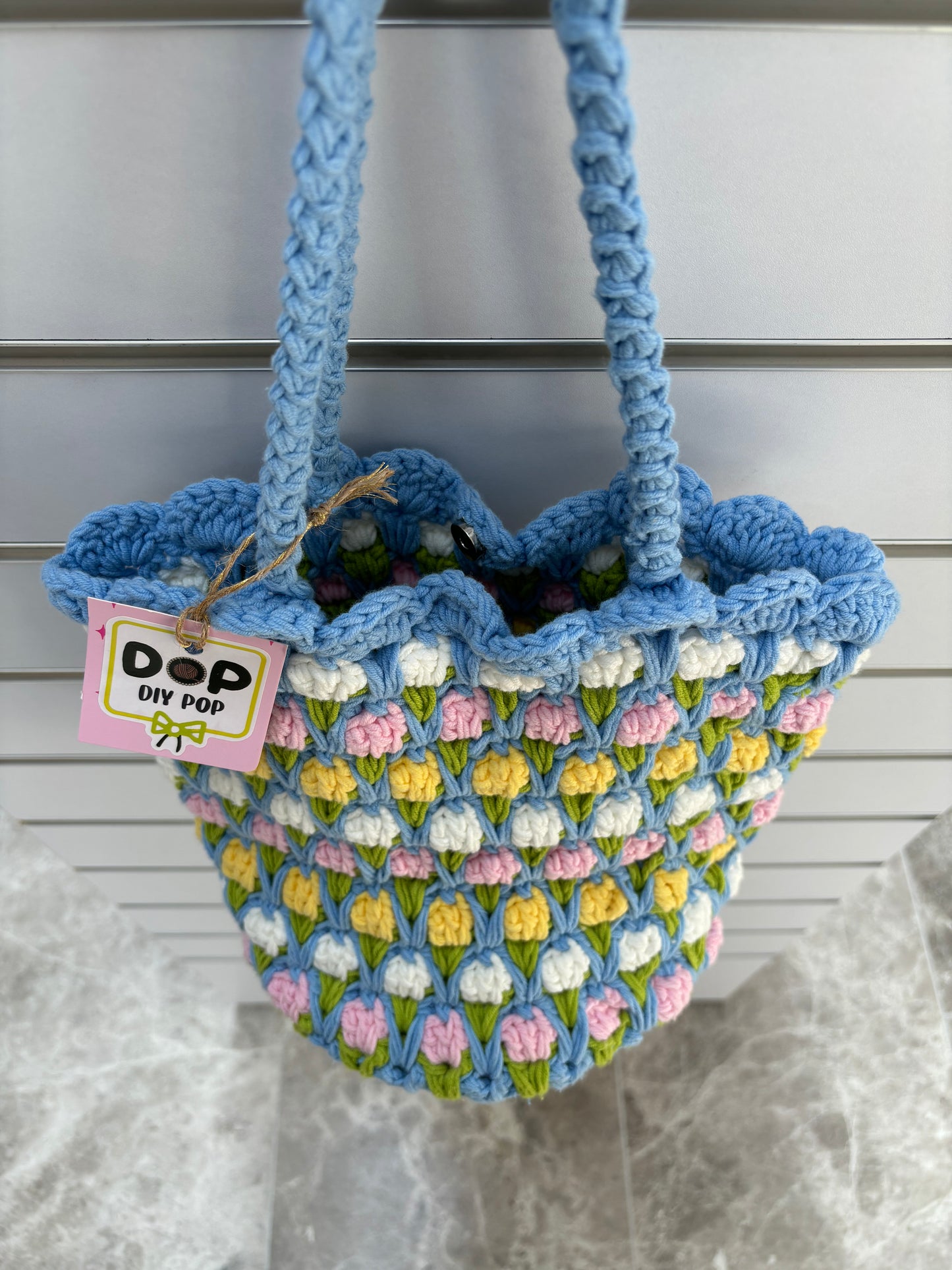Handmade Crochet Tulip Tote Bag – Blue