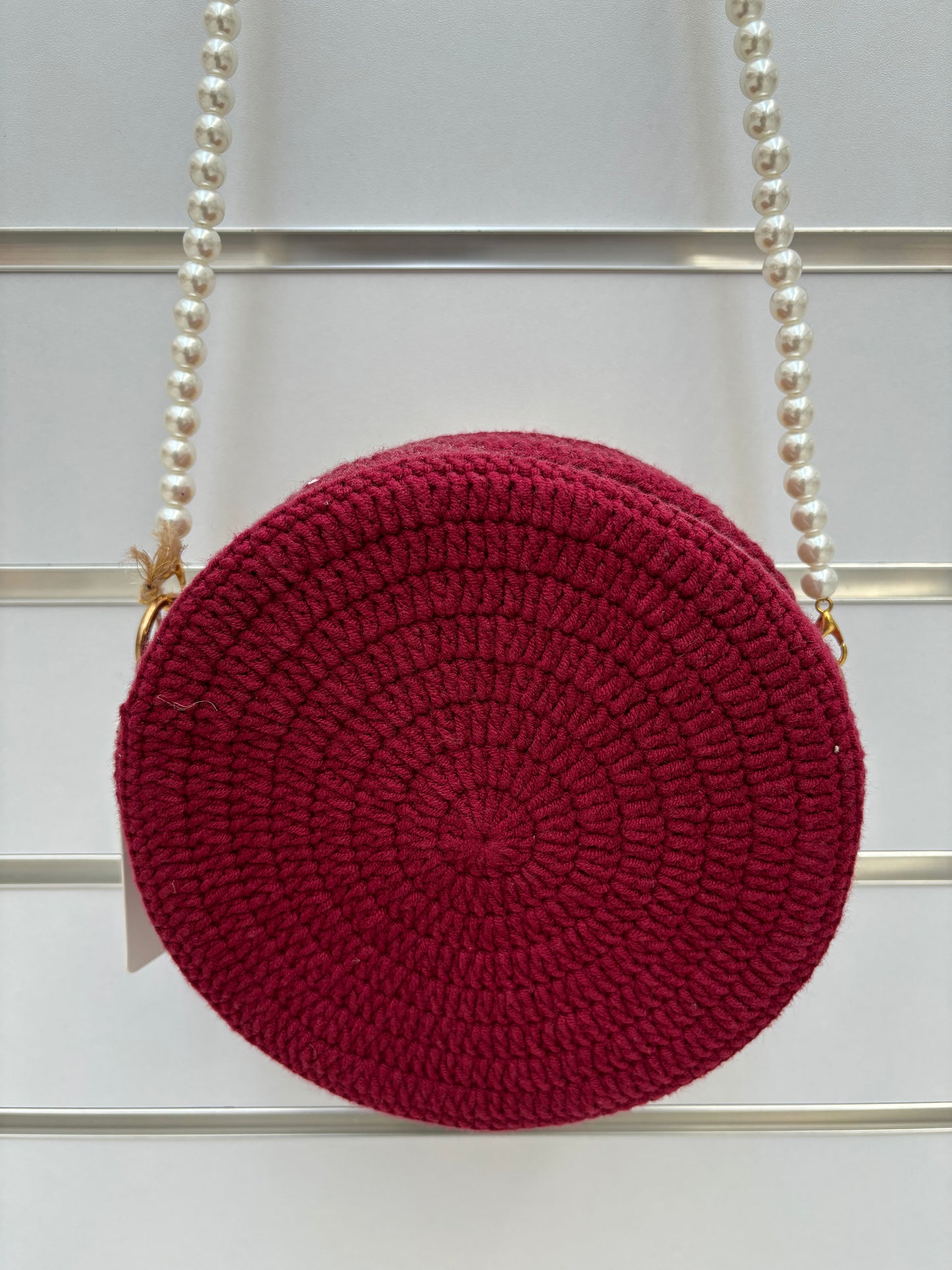 Handmade Crochet Flower Crossbody Bag with Pearl Strap