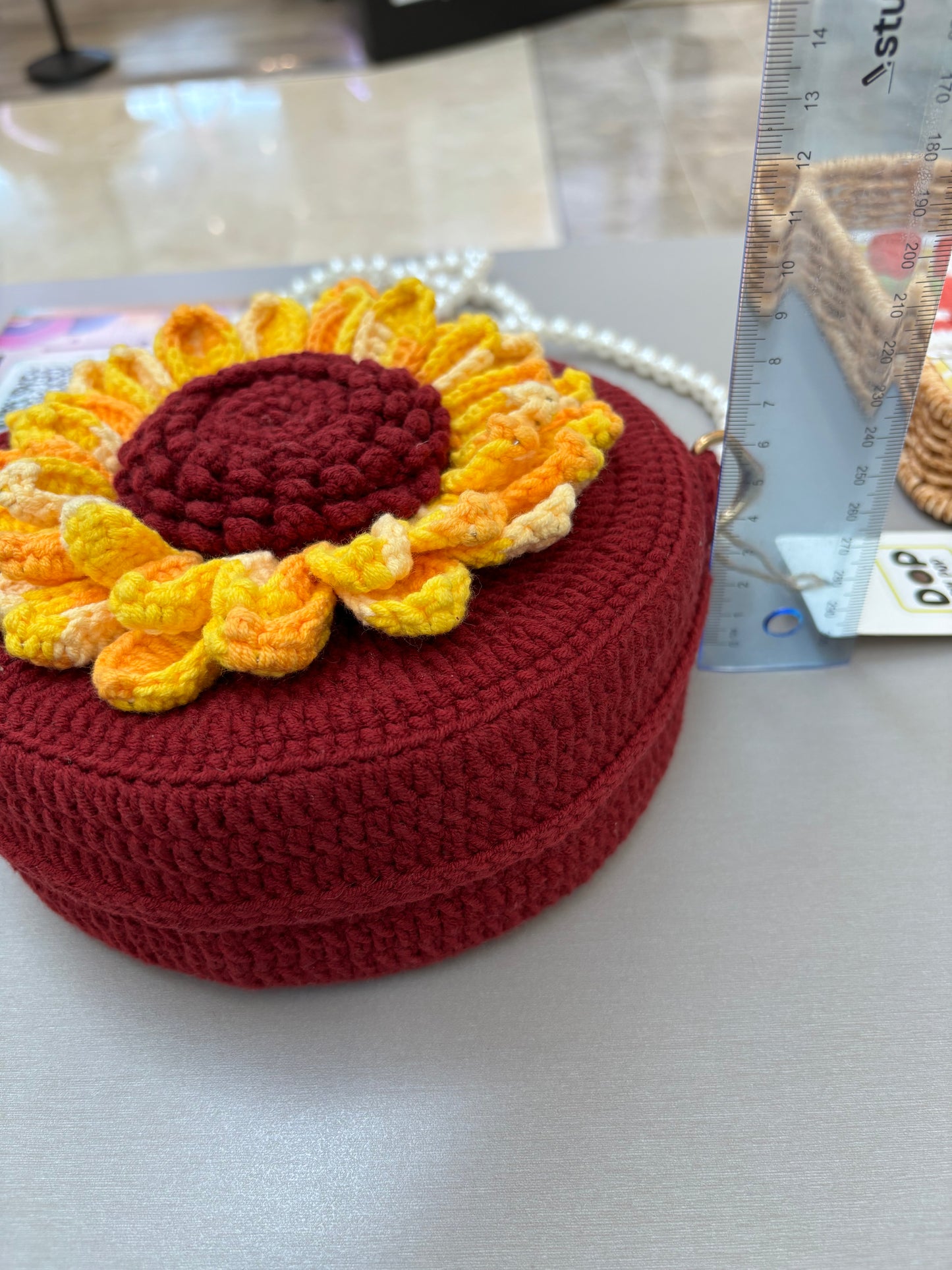 Handmade Crochet Flower Crossbody Bag with Pearl Strap