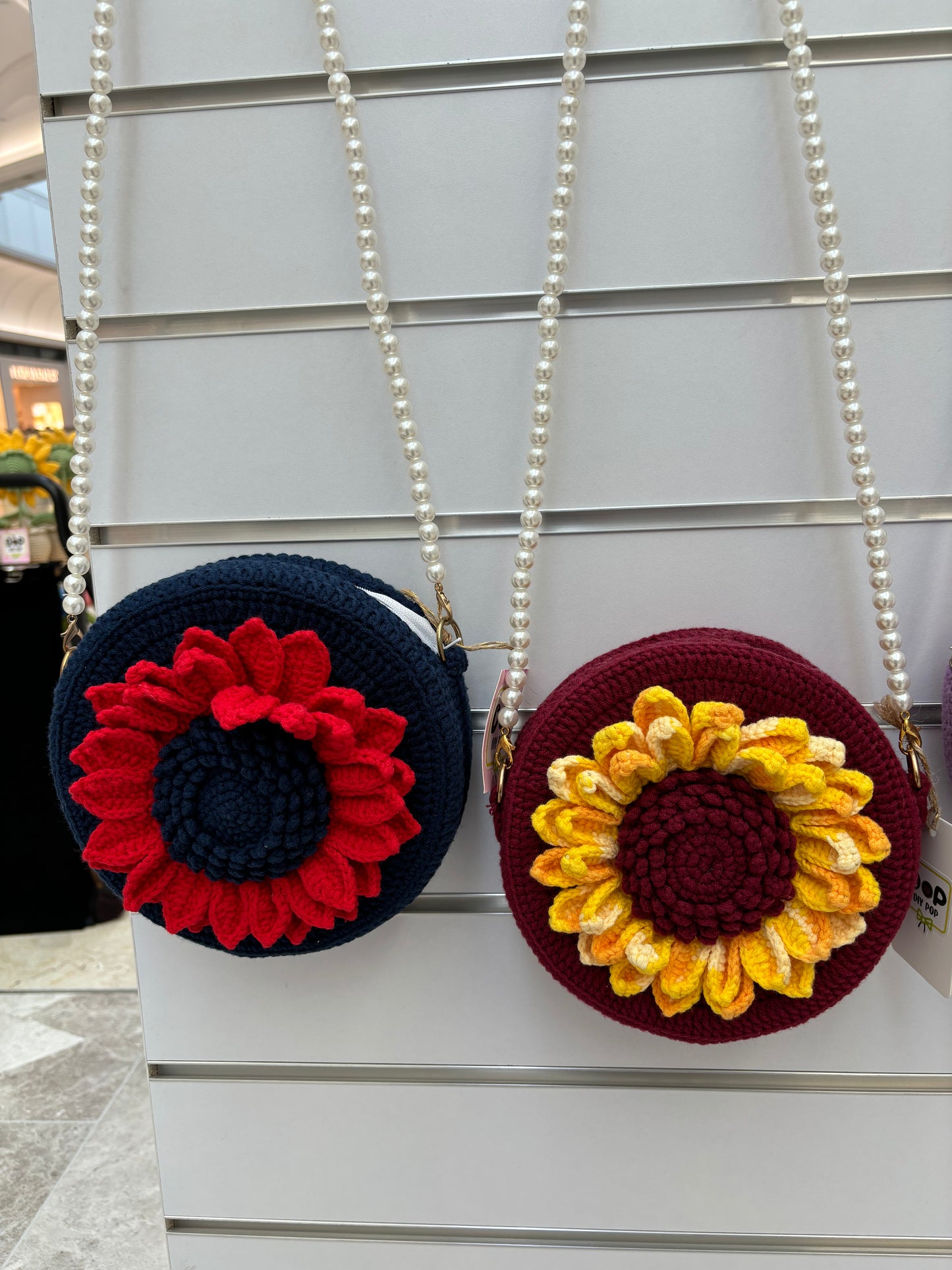 Handmade Crochet Flower Crossbody Bag with Pearl Strap