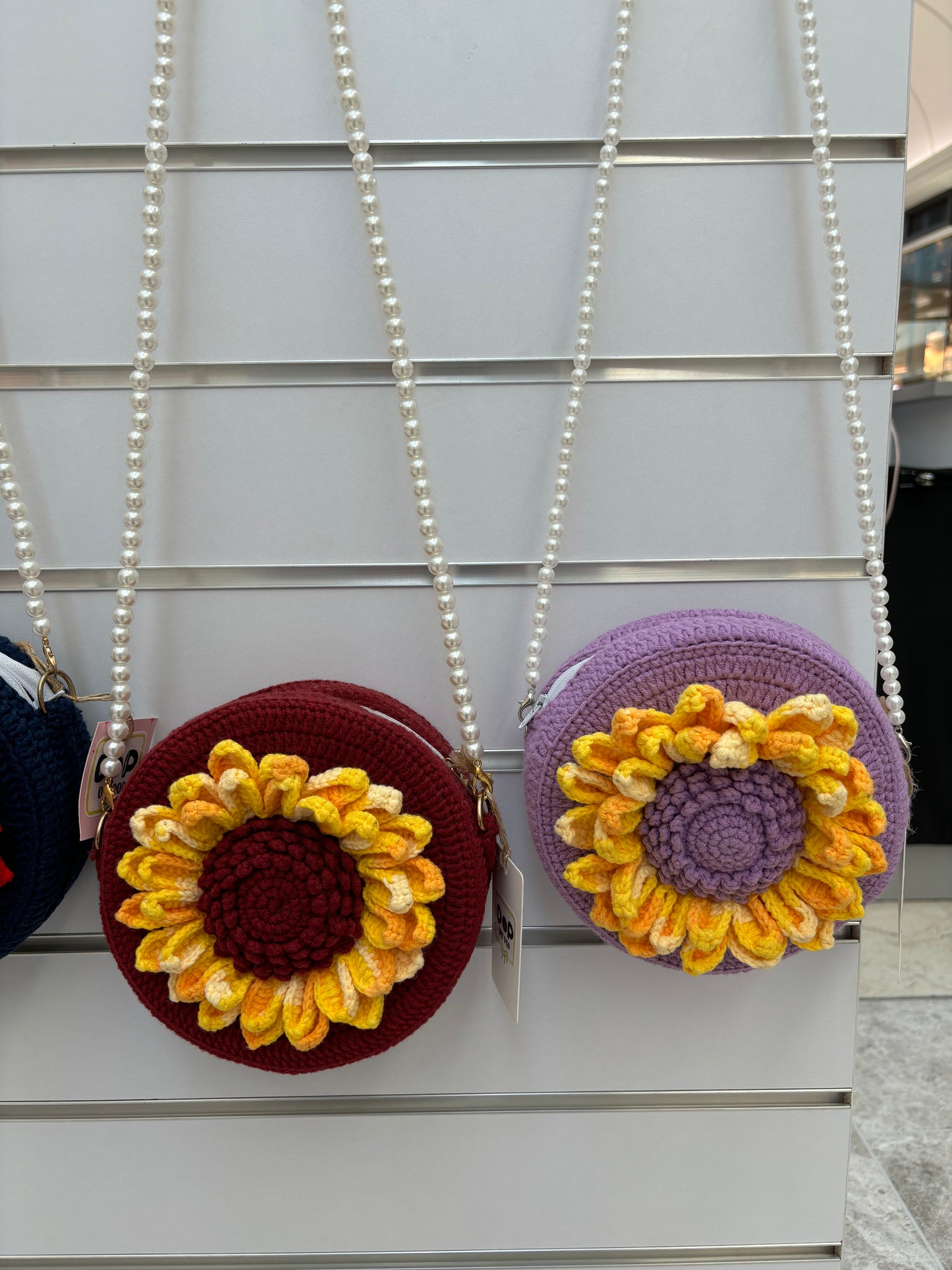 Handmade Crochet Flower Crossbody Bag with Pearl Strap