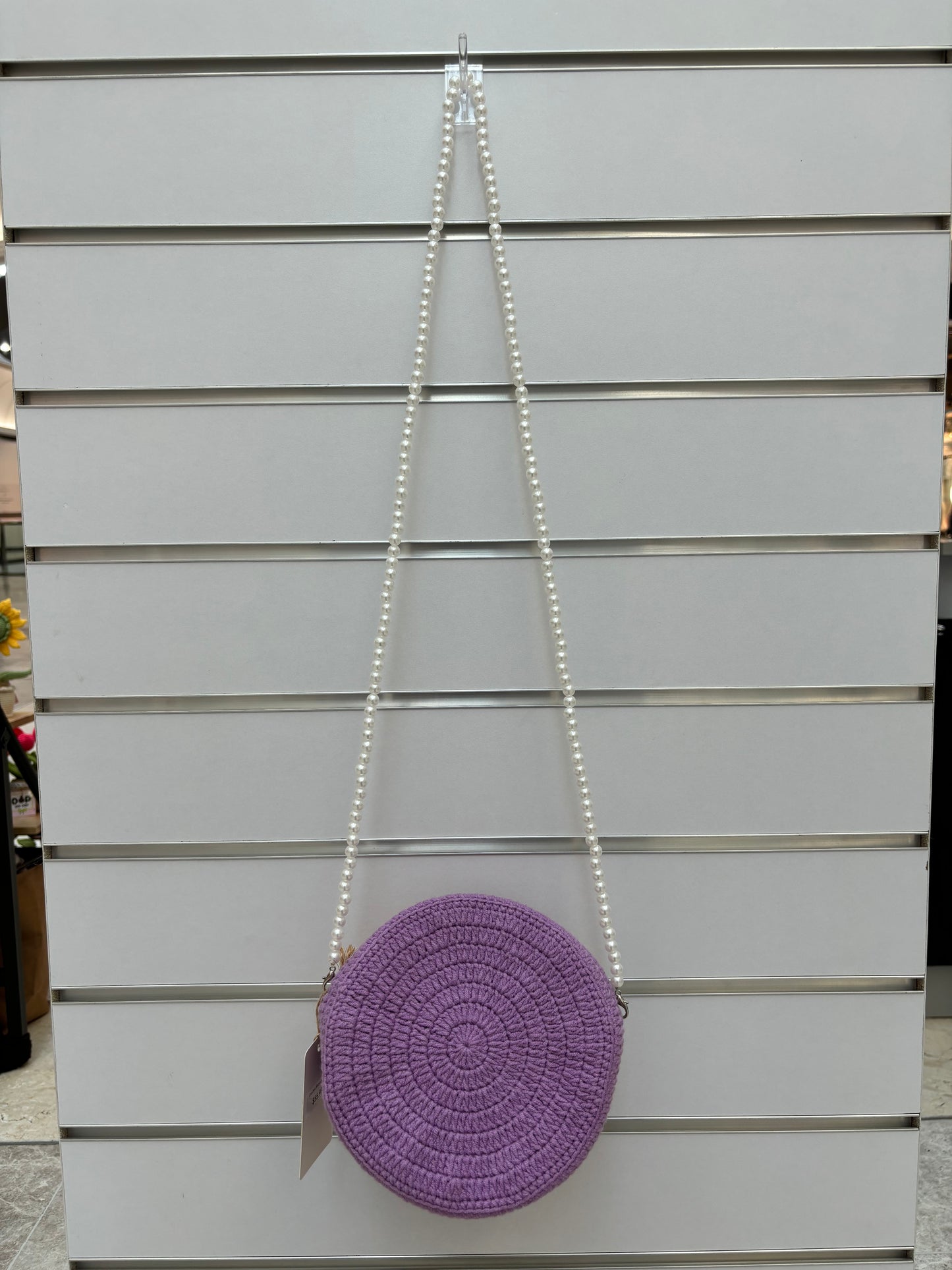Handmade Crochet Flower Crossbody Bag with Pearl Strap