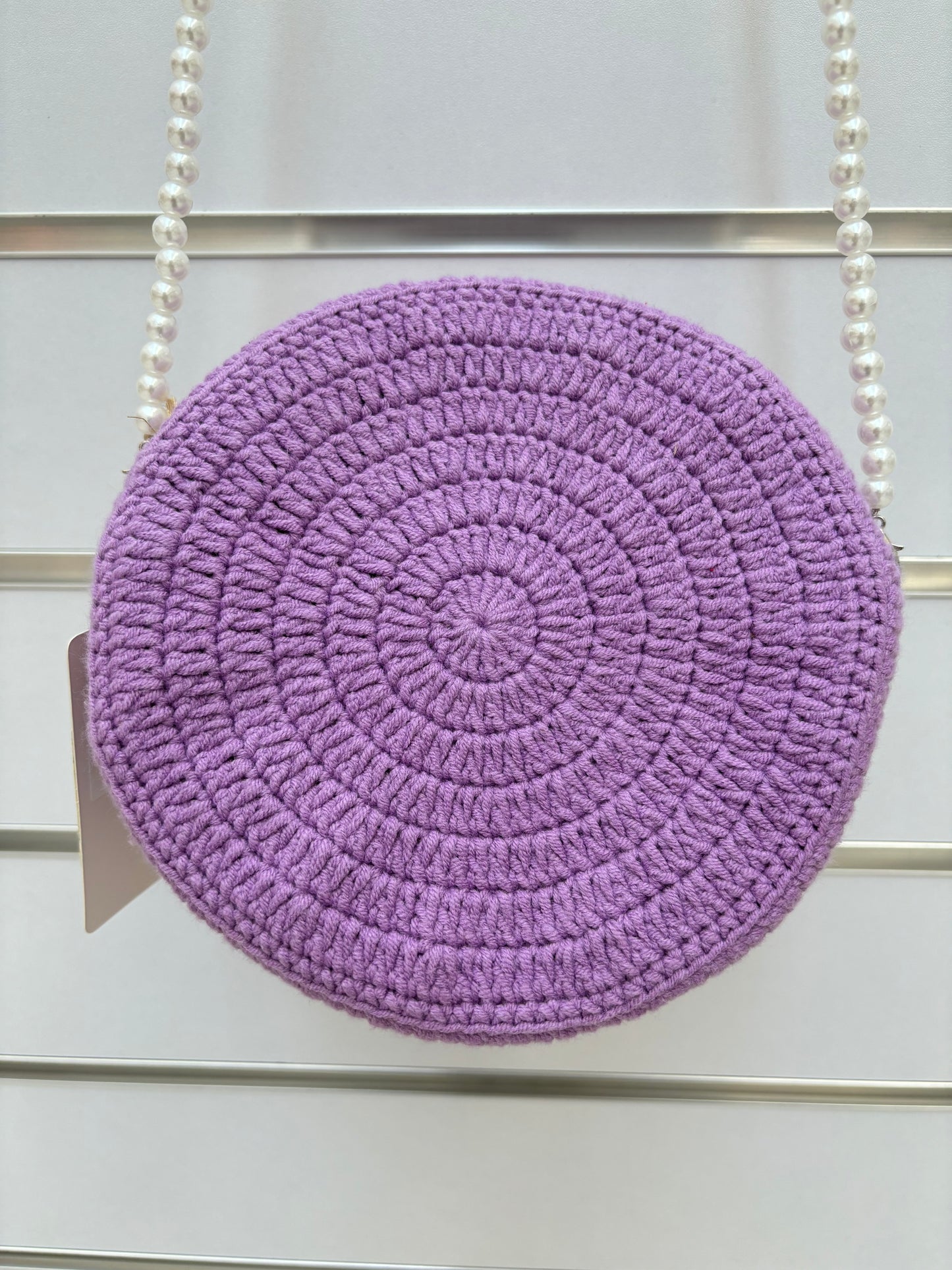 Handmade Crochet Flower Crossbody Bag with Pearl Strap