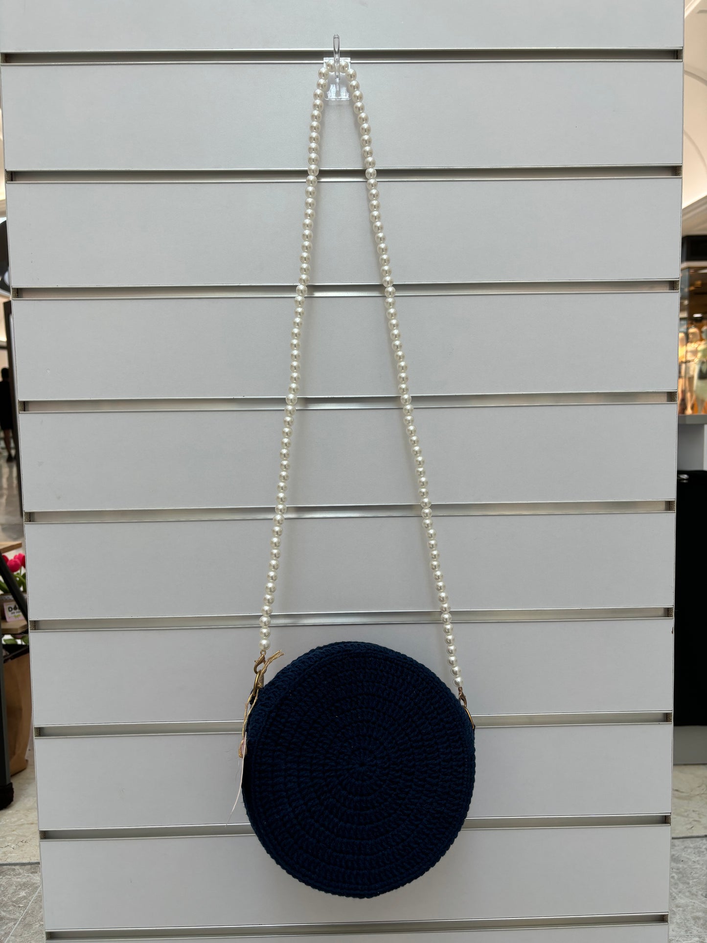 Handmade Crochet Flower Crossbody Bag with Pearl Strap