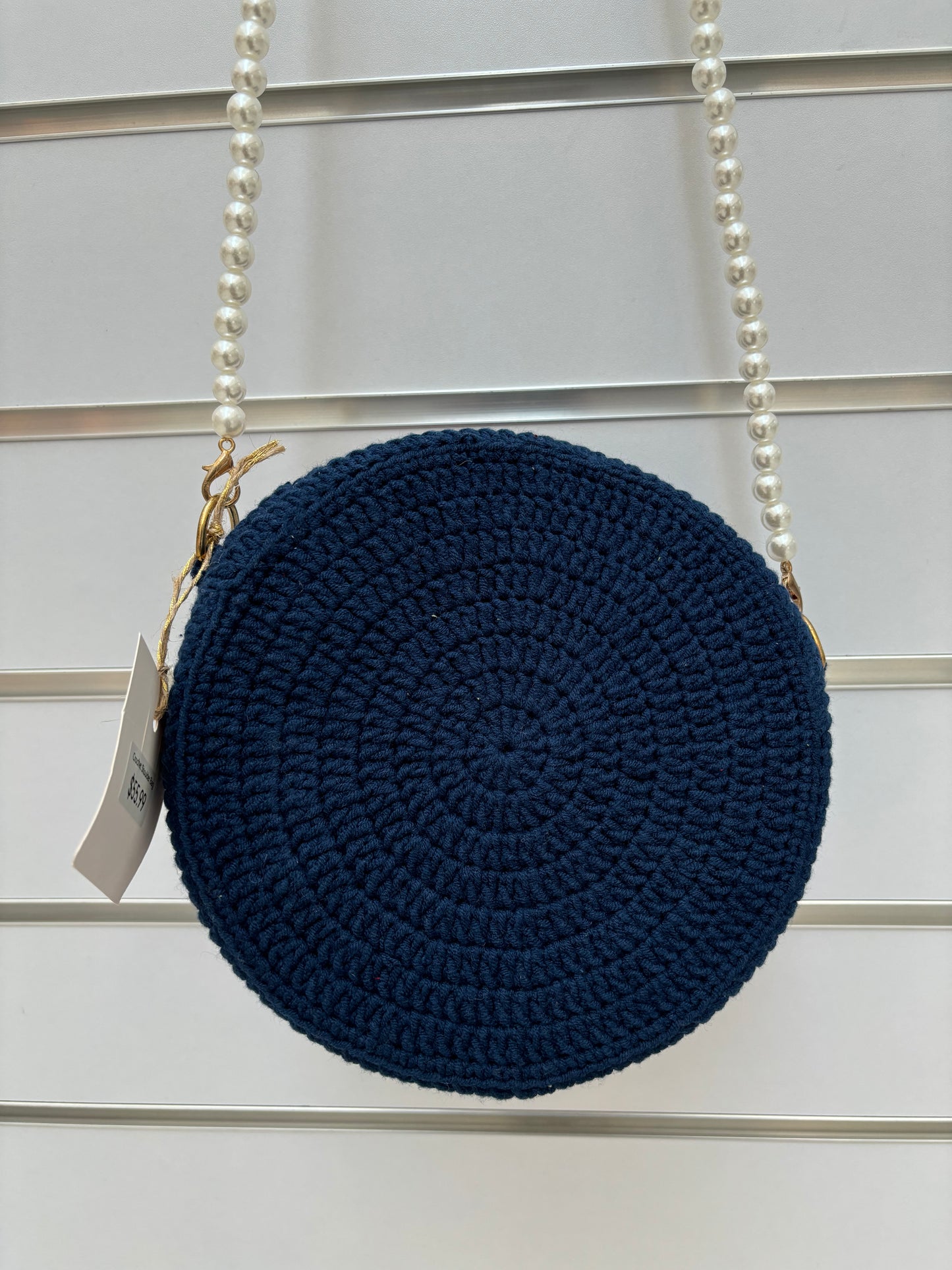 Handmade Crochet Flower Crossbody Bag with Pearl Strap