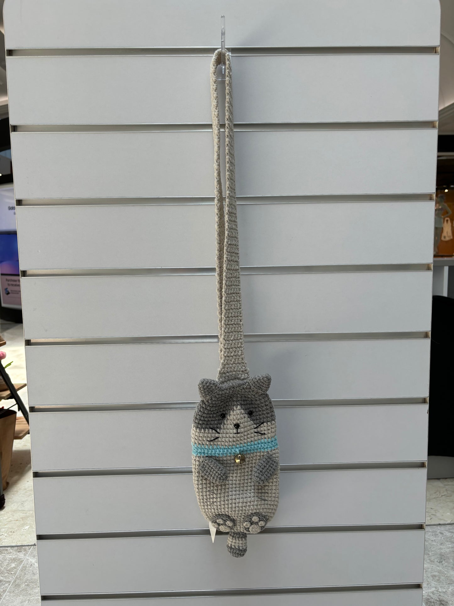 Handmade Crochet Cute Grey Cat Crossbody Bag