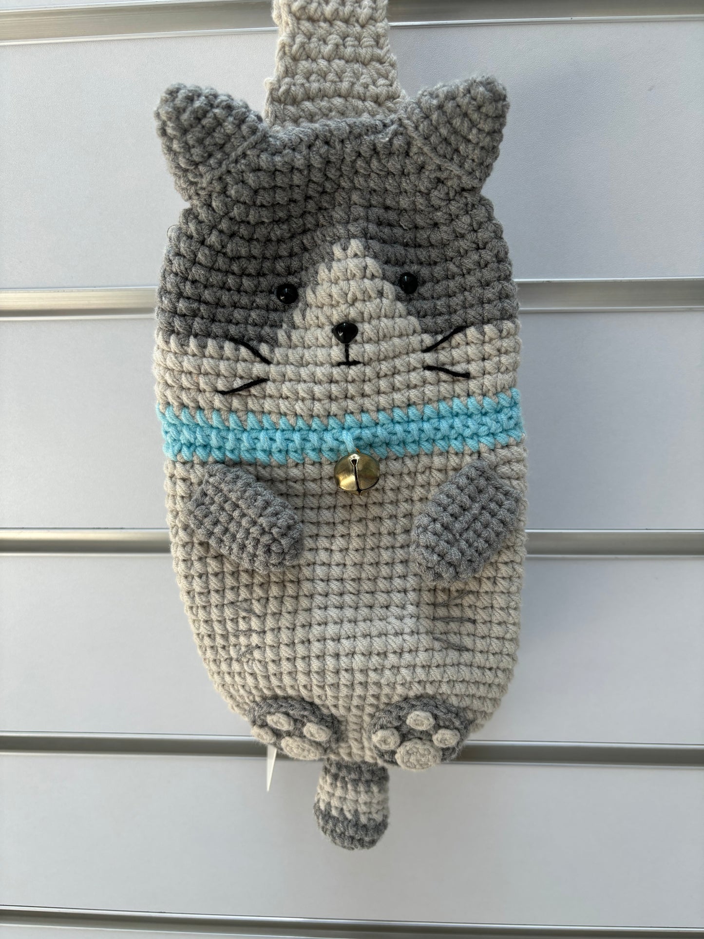 Handmade Crochet Cute Grey Cat Crossbody Bag