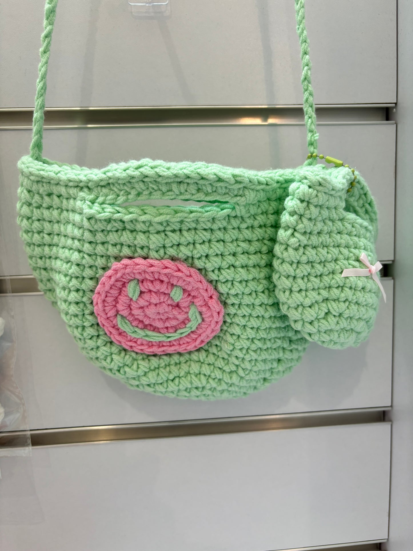 Hand-Crocheted Smiley Face Bag Set – Shoulder Bag & Mini Coin Pouch